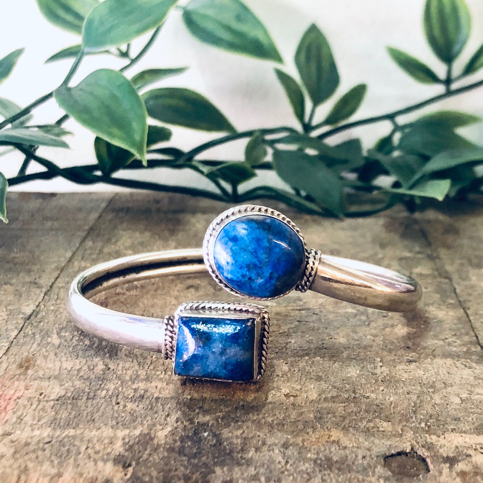 Vintage Bracelet, Bangle Bracelet, Silver bracelet, Blue Lapis Jewelry, Lapis Bangle, Silver Bangle, Blue and Silver, Spiral Cuff, 925 Blue