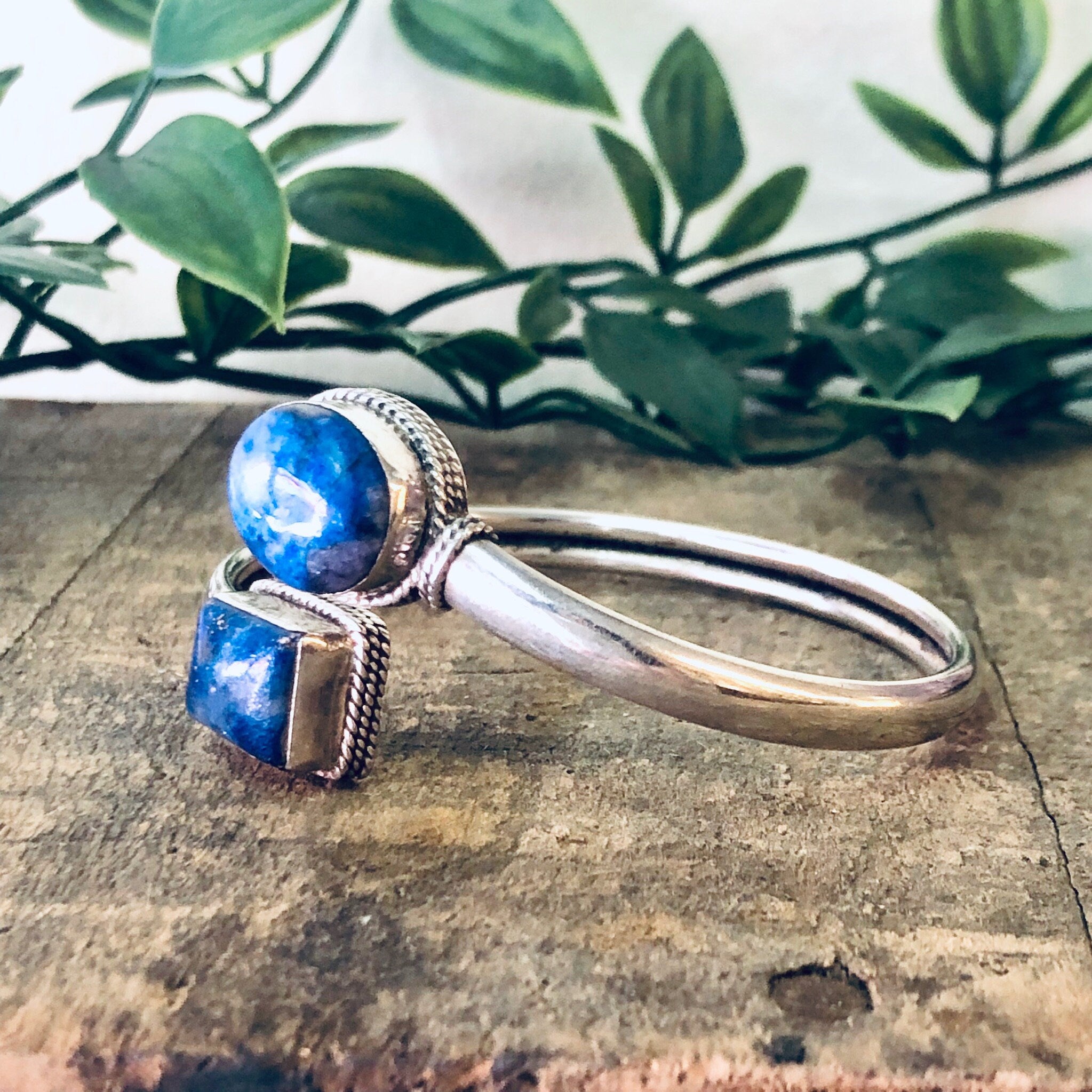 Vintage Bracelet, Bangle Bracelet, Silver bracelet, Blue Lapis Jewelry, Lapis Bangle, Silver Bangle, Blue and Silver, Spiral Cuff, 925 Blue