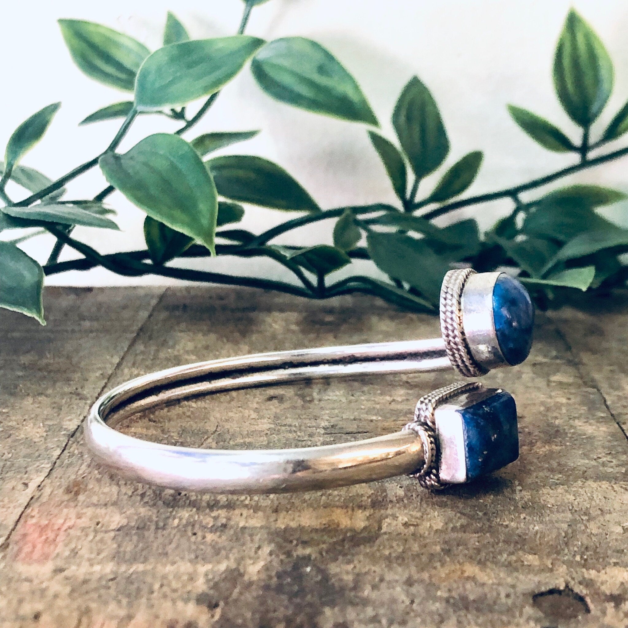 Vintage Bracelet, Bangle Bracelet, Silver bracelet, Blue Lapis Jewelry, Lapis Bangle, Silver Bangle, Blue and Silver, Spiral Cuff, 925 Blue