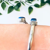 Vintage Bracelet, Bangle Bracelet, Silver bracelet, Blue Lapis Jewelry, Lapis Bangle, Silver Bangle, Blue and Silver, Spiral Cuff, 925 Blue