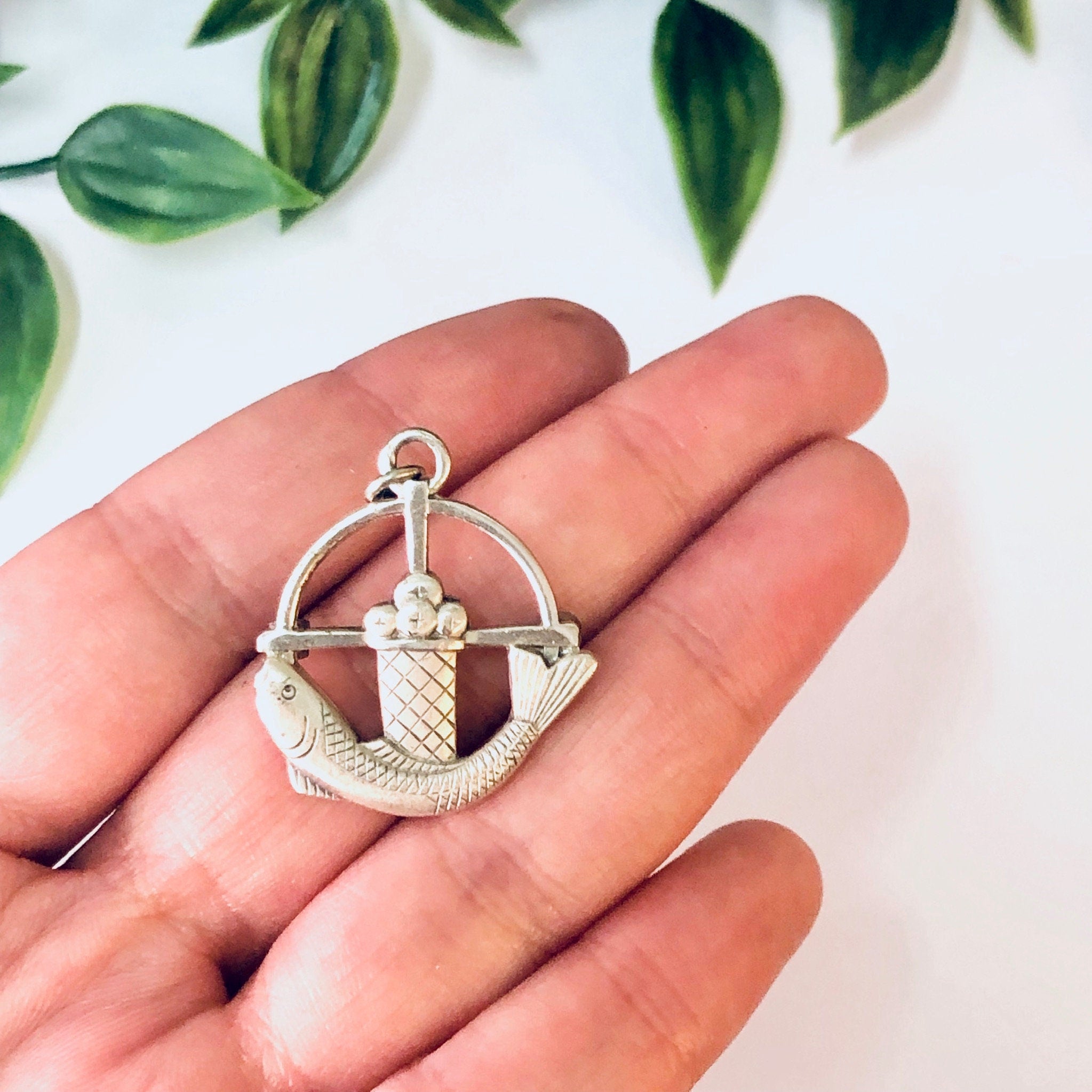 Vintage Pin, Religious Jewelry, Silver Pin, Christian Symbol Pin, Fish Pin, Basket Pin, Cross Pin, Creed Sterling, 925 Pin, Fish Pendant,