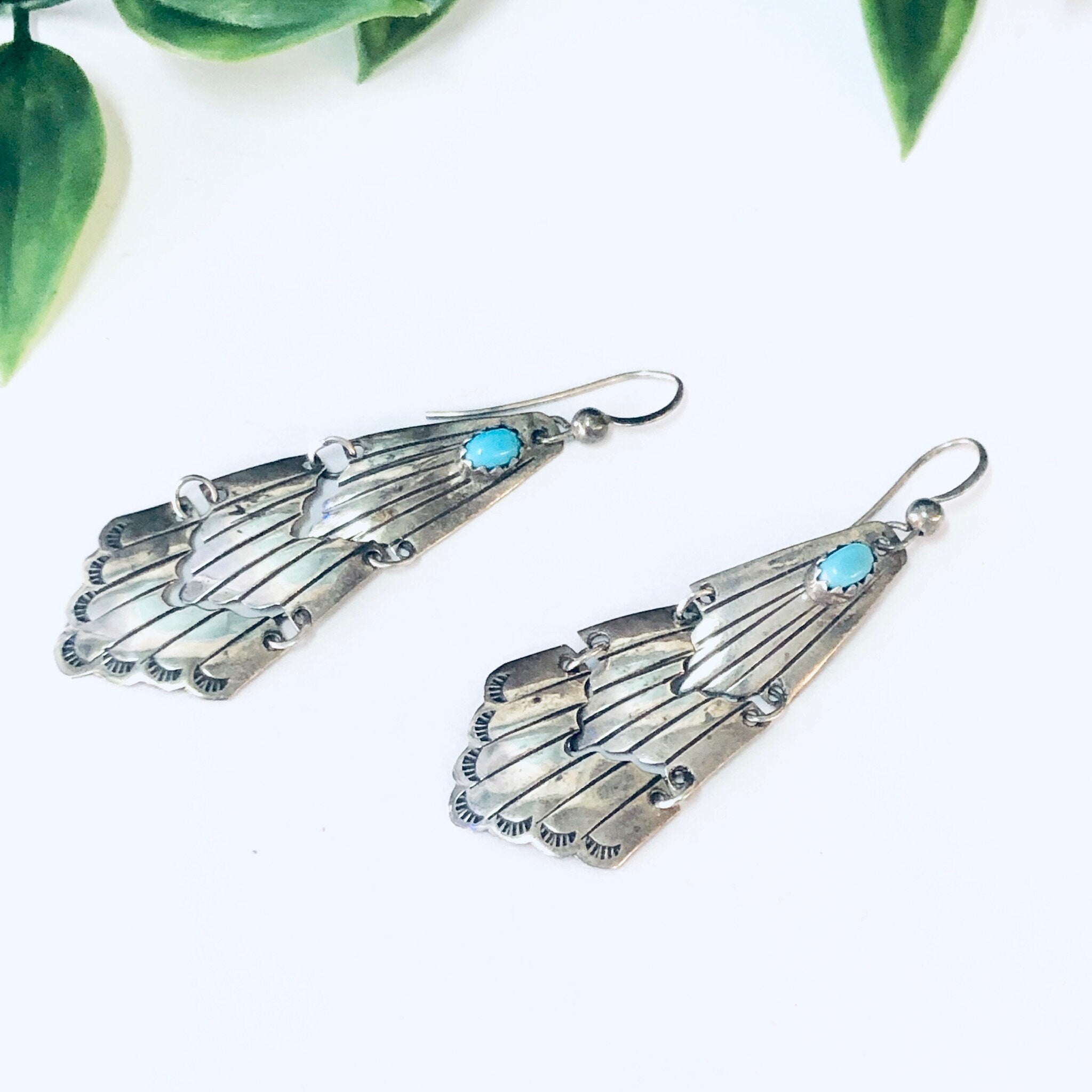 Vintage Earrings, Silver Earrings, Turquoise Earrings, Dangle Earrings, Drop Earrings, Silver and Blue, Vintage Jewelry, 925 Earrings, Blue