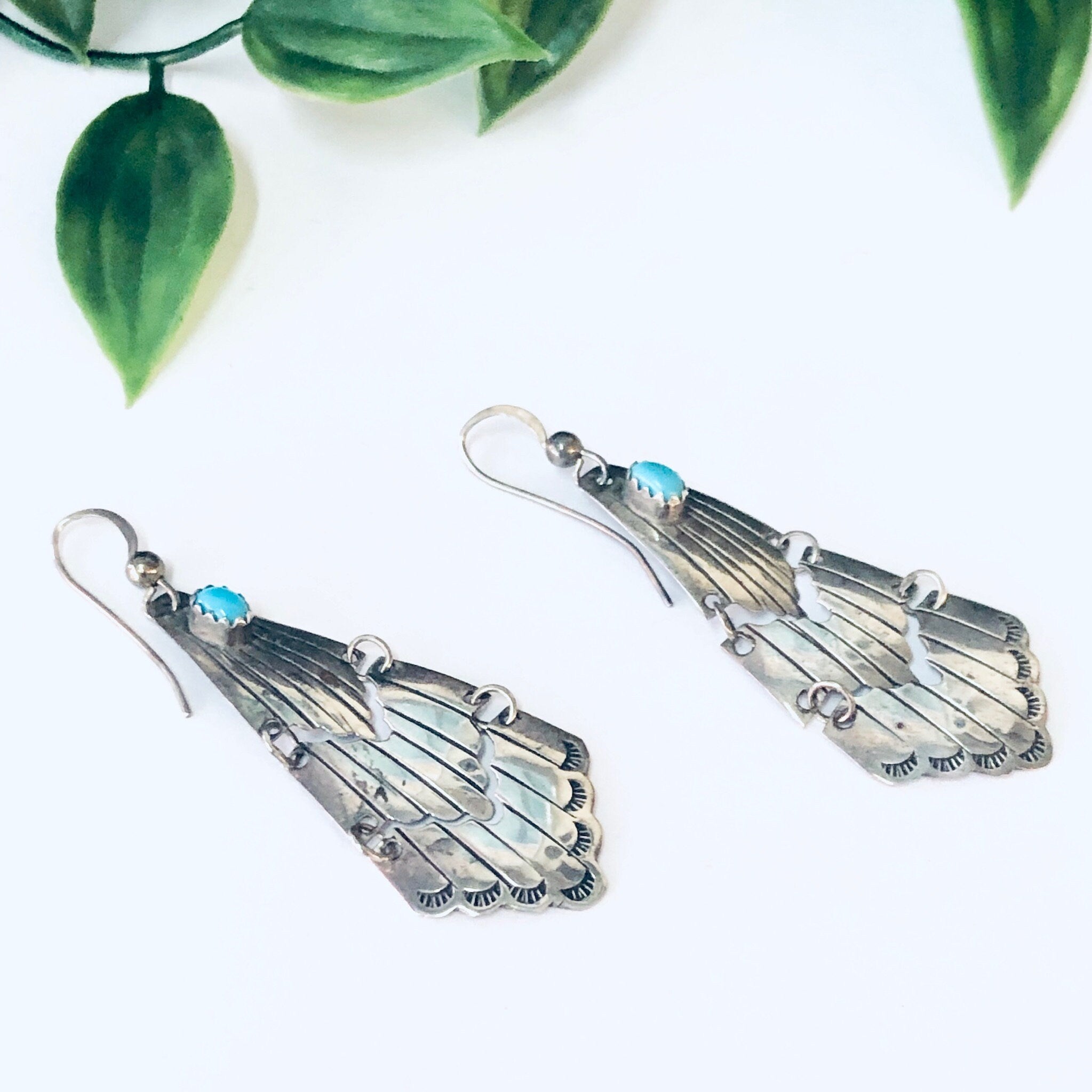 Vintage Earrings, Silver Earrings, Turquoise Earrings, Dangle Earrings, Drop Earrings, Silver and Blue, Vintage Jewelry, 925 Earrings, Blue
