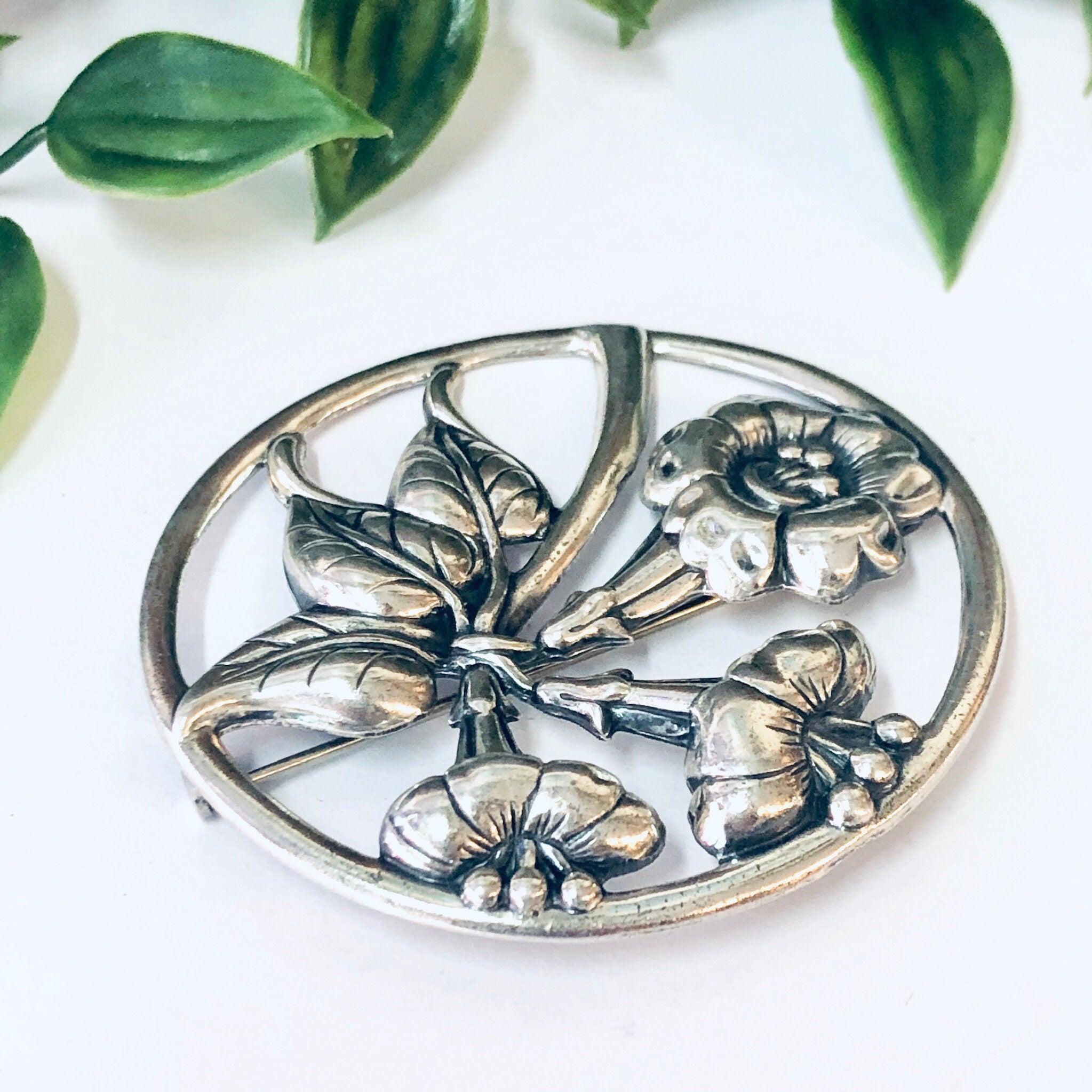 1940s Danecraft Sterling Silver Trumpet Lily Morning Glory Brooch Pin, Danecraft Jewelry, Silver Jewelry, Statement Jewelry, Flower Pin, 925