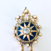 Vintage Brooch, Gold Toned Brooch, Starburst Design, Tassel Pin, Vintage Pin, Statement Jewelry, Dangling Brooch, Vintage Jewelry, Blue,
