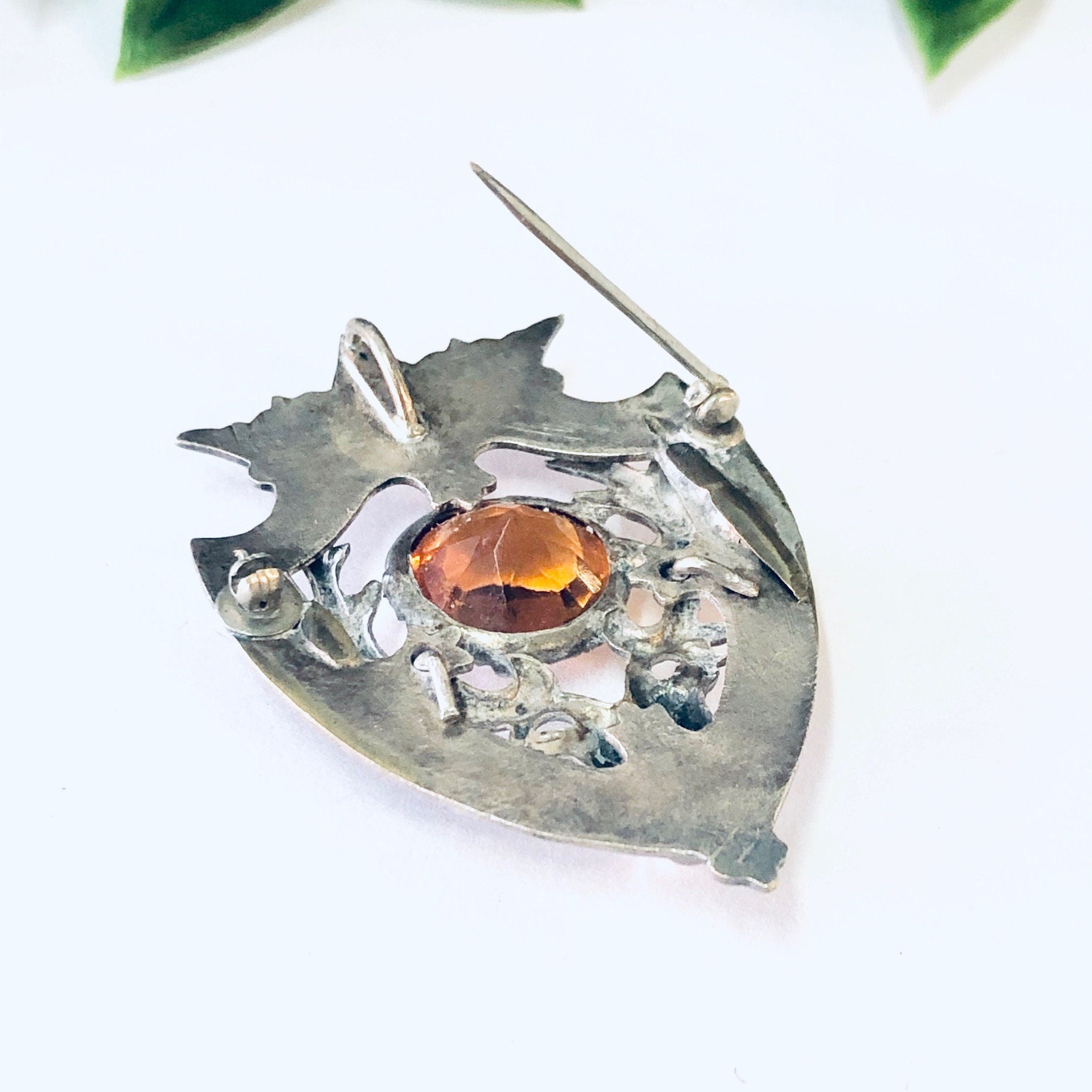 Vintage Brooch, Vintage Pendant, Crest Design, Deer Pin, Deer Jewelry, Hunters Brooch, Antler Brooch, Orange Stone, Costume Jewelry, Unique
