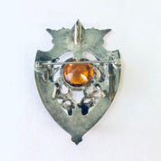 Vintage Brooch, Vintage Pendant, Crest Design, Deer Pin, Deer Jewelry, Hunters Brooch, Antler Brooch, Orange Stone, Costume Jewelry, Unique