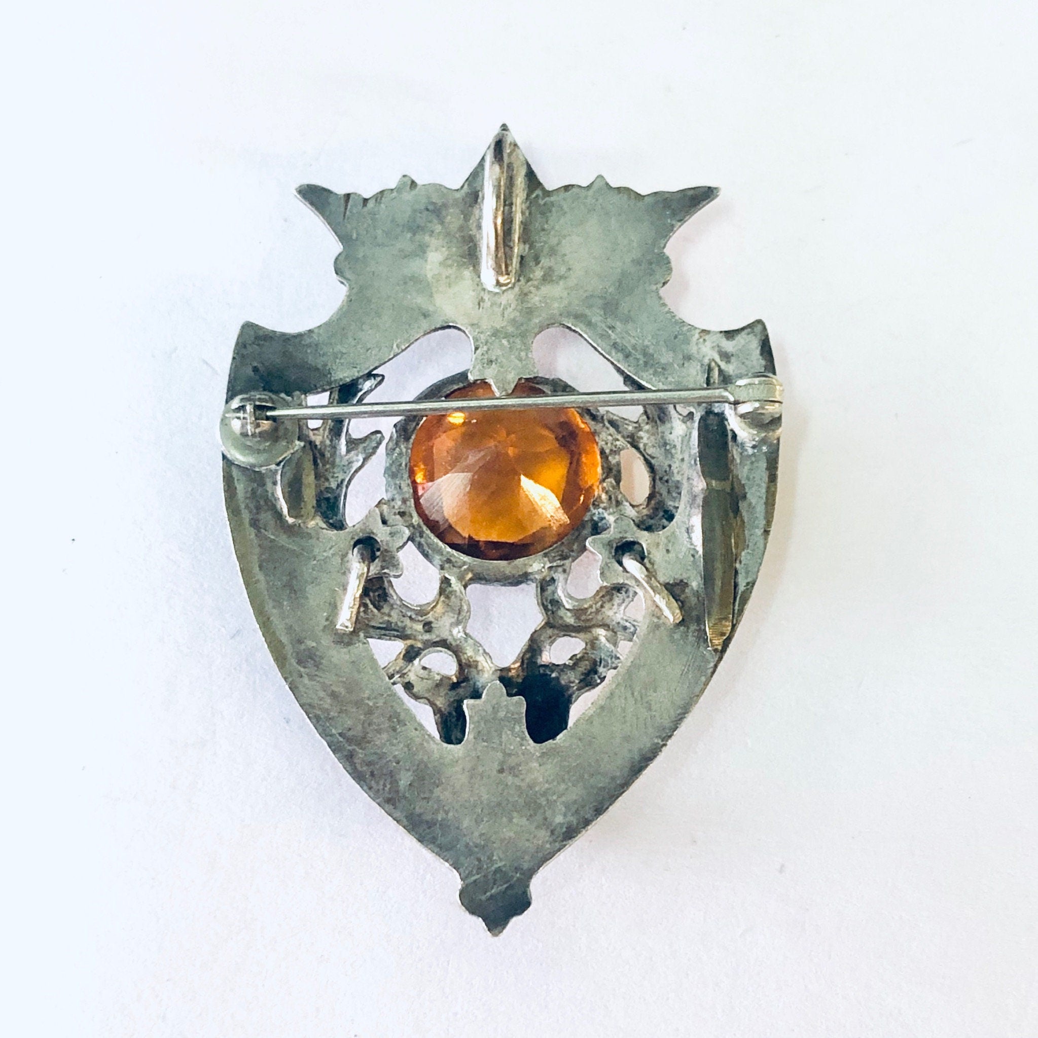 Vintage Brooch, Vintage Pendant, Crest Design, Deer Pin, Deer Jewelry, Hunters Brooch, Antler Brooch, Orange Stone, Costume Jewelry, Unique