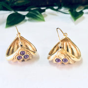 Vintage Earrings, Gold Toned Earrings, Beaded Earrings, Purple Earrings, Red Earrings, Pierced Ears, Vintage Jewelry, Dangle Earrings,