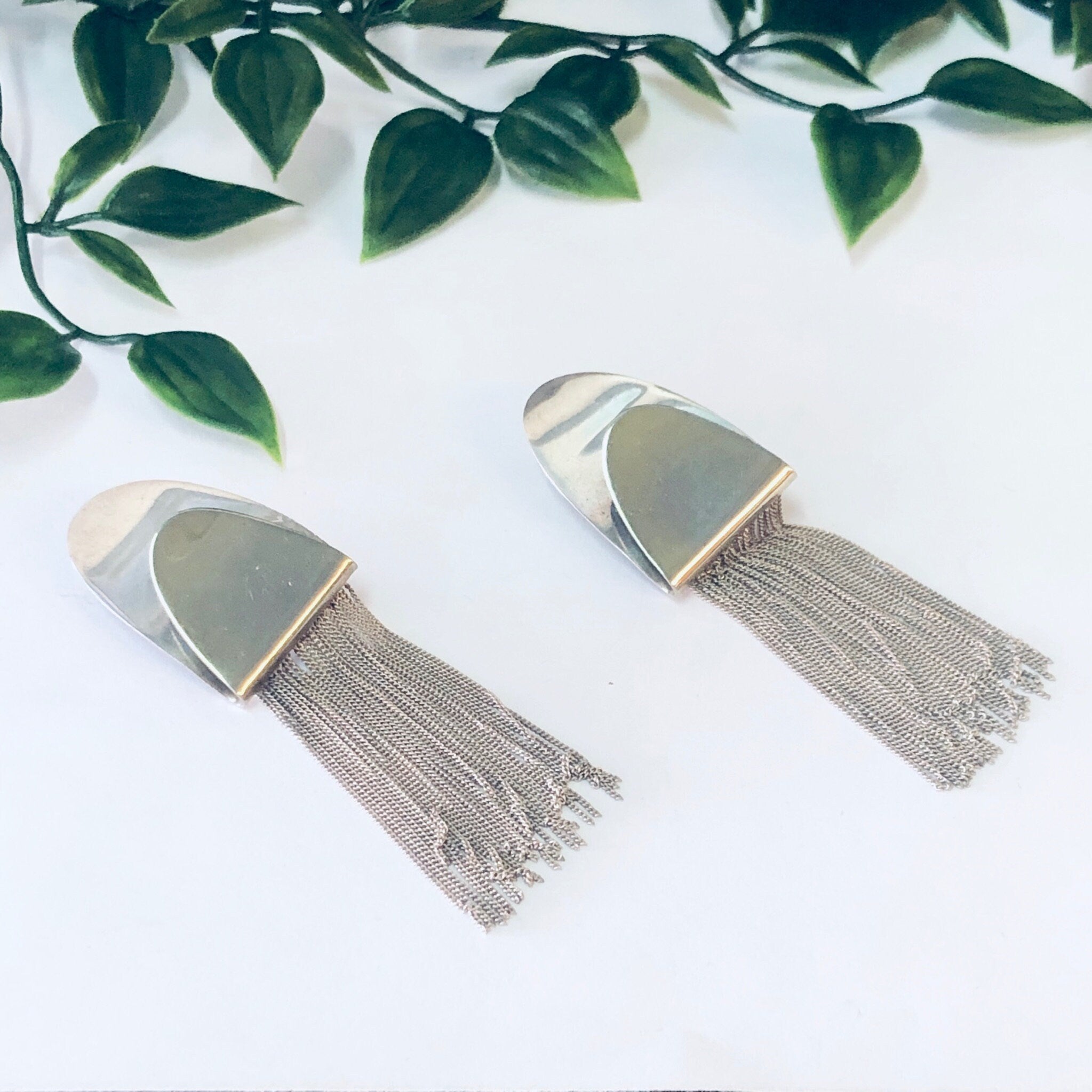 Vintage Earrings, Clip On Earrings, Fringe Earrings, Fringe Jewelry, Unique Jewelry, Silver Earrings, Made in Italy, Unique Design, 925