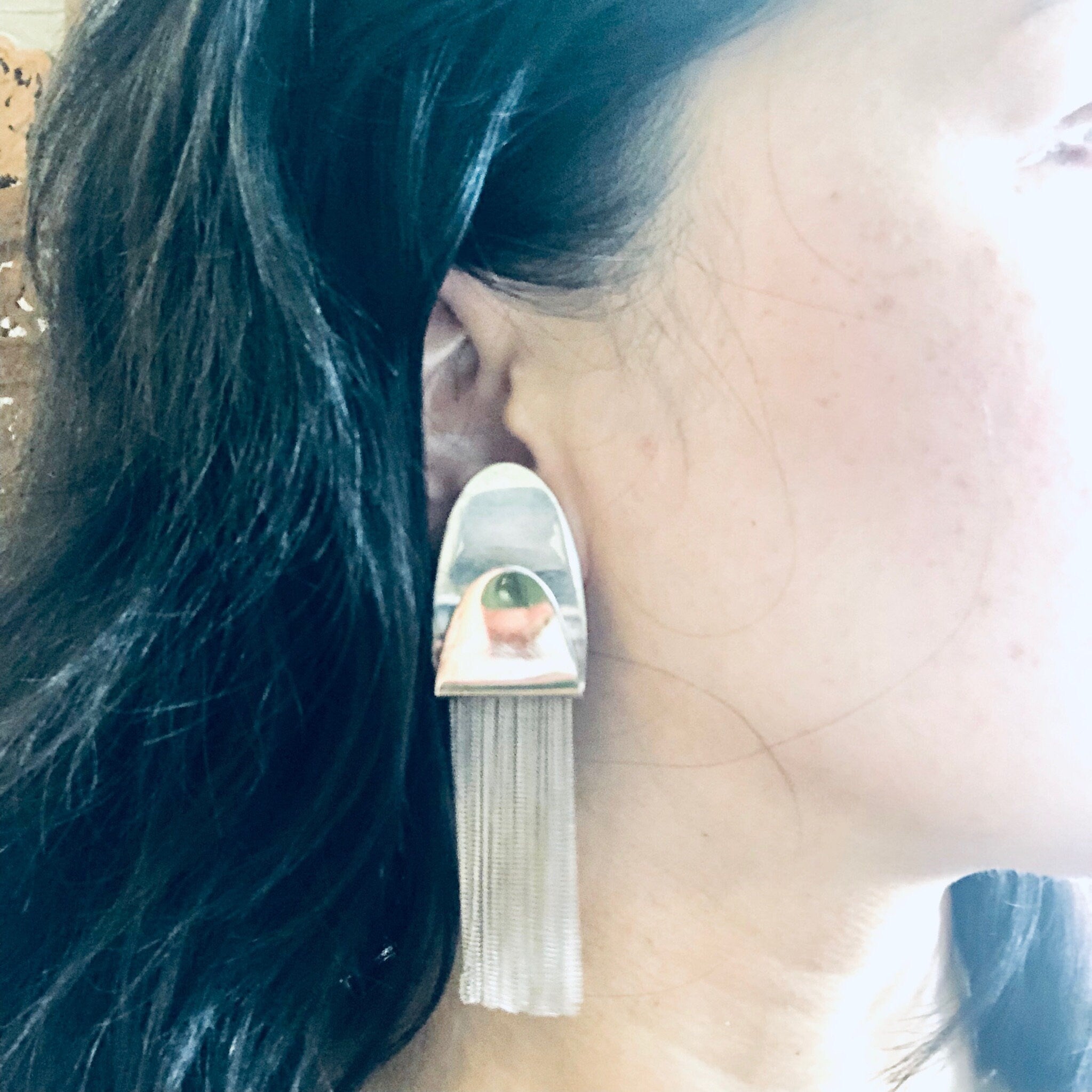 Vintage Earrings, Clip On Earrings, Fringe Earrings, Fringe Jewelry, Unique Jewelry, Silver Earrings, Made in Italy, Unique Design, 925