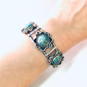 Vintage Bracelet, Silver Bracelet, Cuff Bracelet, Southwestern Style, Boho Jewelry, Bohemian Bracelet, Turquoise Cuff, Blue Stones, 925 Cuff