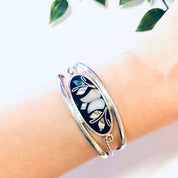 Vintage Bracelet, Cuff Bracelet, Flower Design, Flower Jewelry, Floral Bracelet, Vintage Jewelry, Enamel Bracelet, Mother of Pearl, Abalone