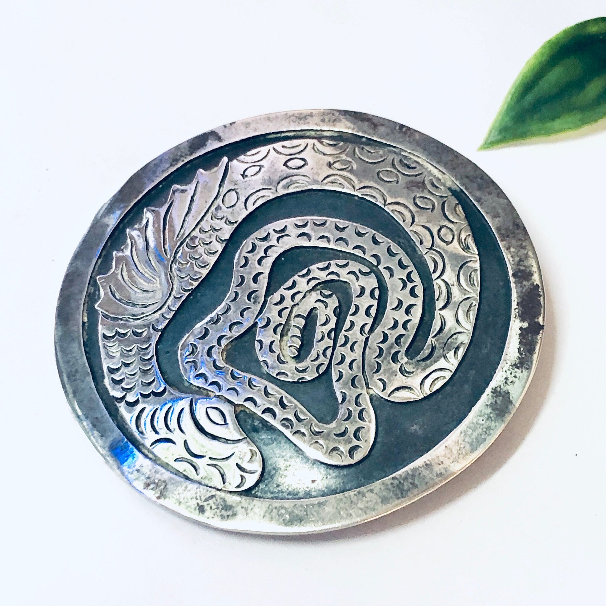 Vintage Pendant, Silver Pendant, Snake Jewelry, Dragon Jewelry, Large Pendant, Vintage Necklace, Unique Jewelry, Round Pendant, 925 Pendant