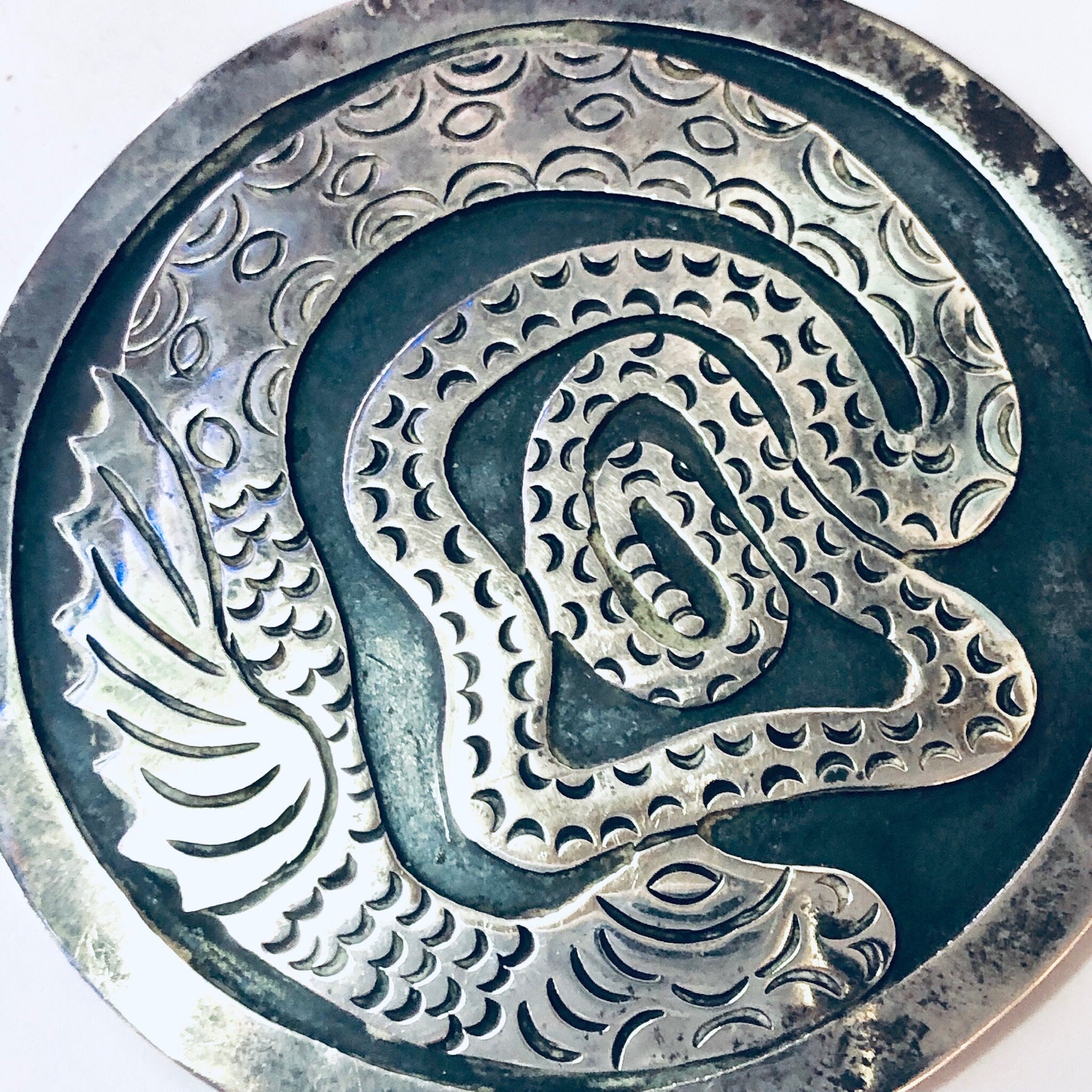 Vintage Pendant, Silver Pendant, Snake Jewelry, Dragon Jewelry, Large Pendant, Vintage Necklace, Unique Jewelry, Round Pendant, 925 Pendant