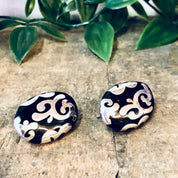 Vintage Earrings, Silver Earrings, black and Silver, Swirl Design, Pierced Ears, Vintage Jewelry, Unique Jewelry, Swirl Earrings, 925 Studs