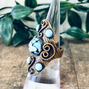 Vintage Ring, Statement Jewelry, Turquoise Jewelry, Brass Ring, Costume Jewelry, Unique Ring, Large Ring, Gold and Blue, Brass Toned Ring,