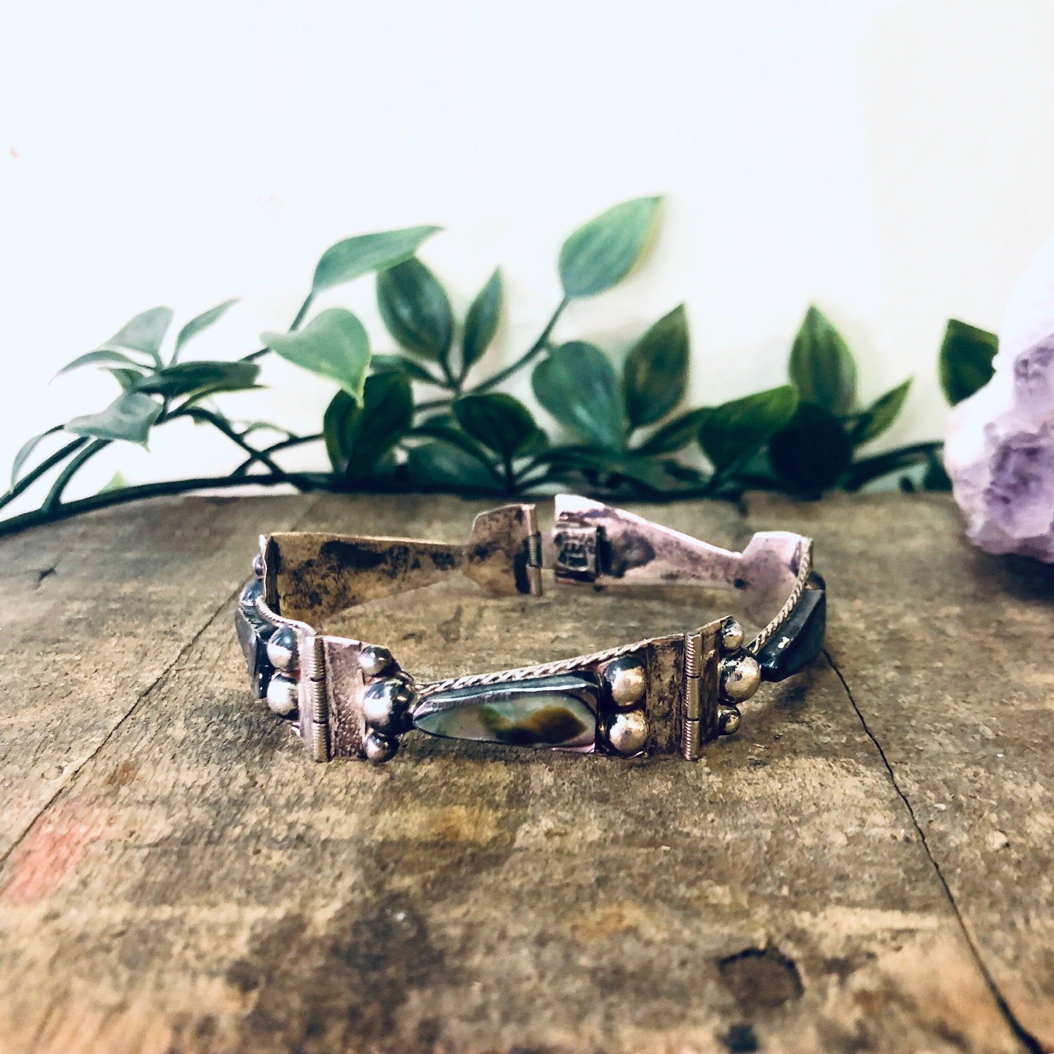 Vintage Bracelet, Link Bracelet, Abalone Jewelry, Abalone Bracelet, Vintage Jewelry, Silver Bracelet, Unique Jewelry, Shell Bracelet, 925