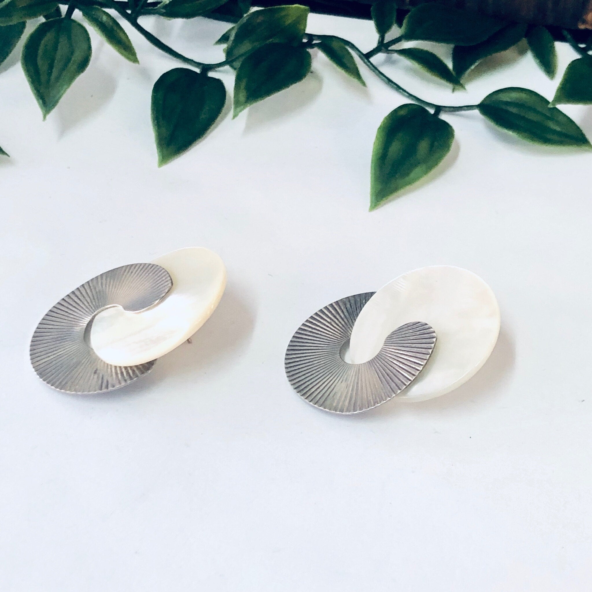Vintage Earrings, Silver Earrings, Mother of Pearl, Dangle Earrings, Unique Jewelry, Retro Earrings, Pierced Ears, Statement Jewelry, 925