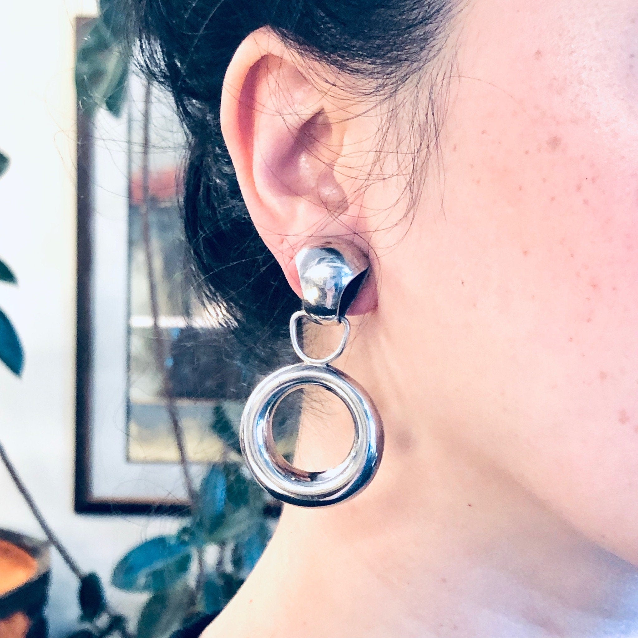 Vintage Earrings, Silver Earrings, Clip On Earrings, Unique Jewelry, Geometric Earrings, Minimalist Style, Funky Jewelry, 925 Earrings