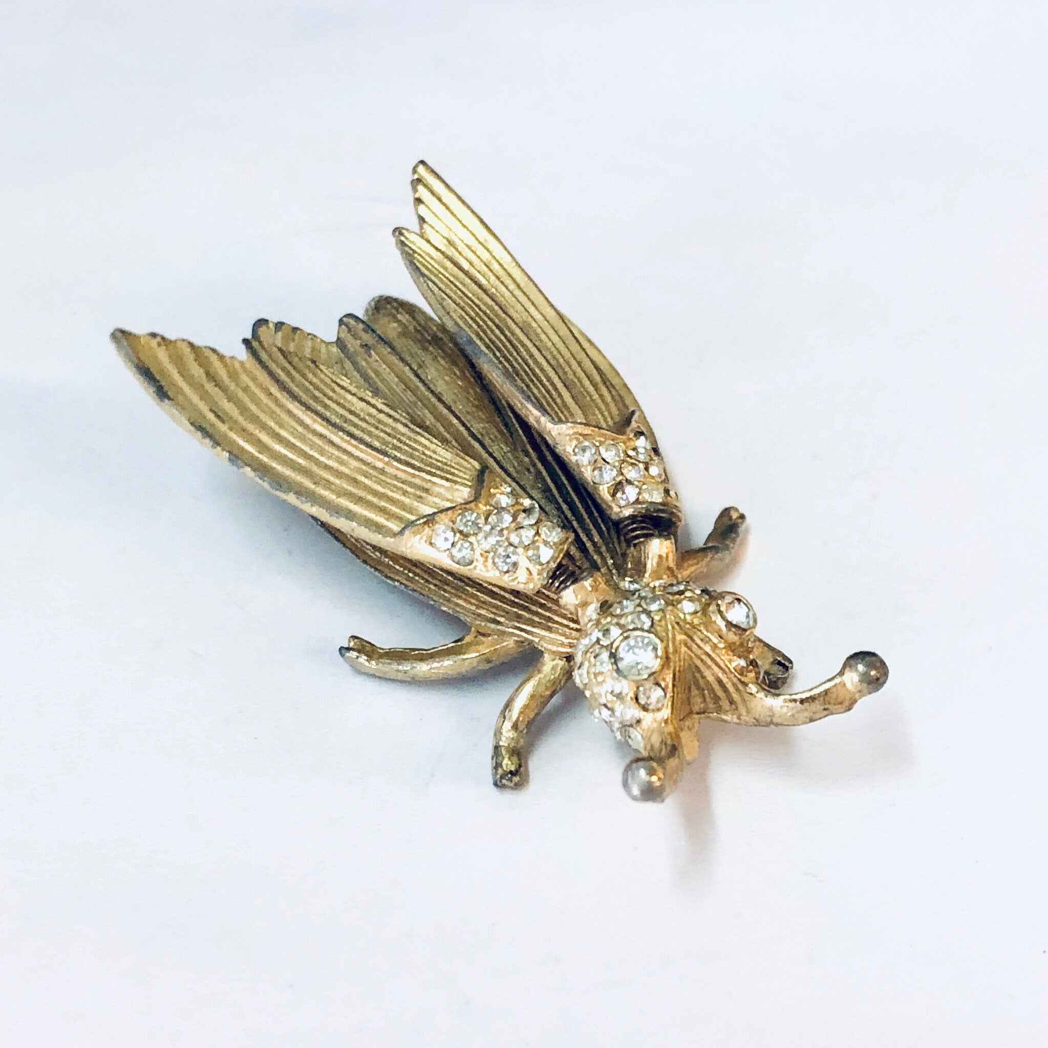 Vintage Brooch, Hattie Carnegie Trembler Brooch, Trembler Bee Pin, Gold Toned Brooch, Bee Jewelry, Rhinestone Brooch, Vintage Jewelry, Gold