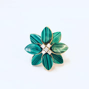 Vintage Ring, Gold Ring, Malachite Ring, 14K Gold Ring, Green Malachite, Diamond Ring, Flower Ring, Malachite Flower, Diamond, Gold, Small