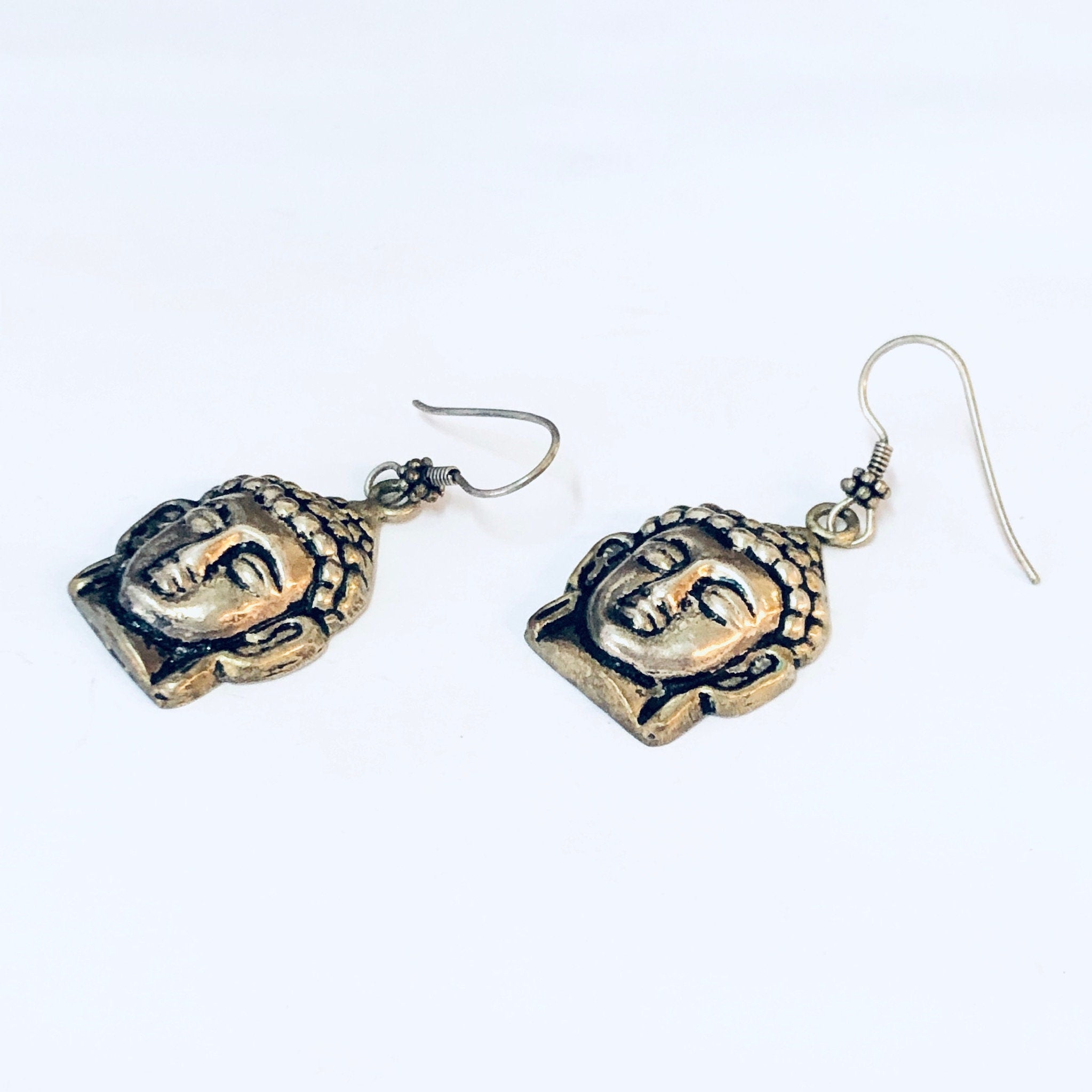 Vintage Earrings, Dangle Earrings, Statement Jewelry, Vintage Jewelry, Head Earrings, Goddess Jewelry, Face Earrings, Pierced Ears, Buddha