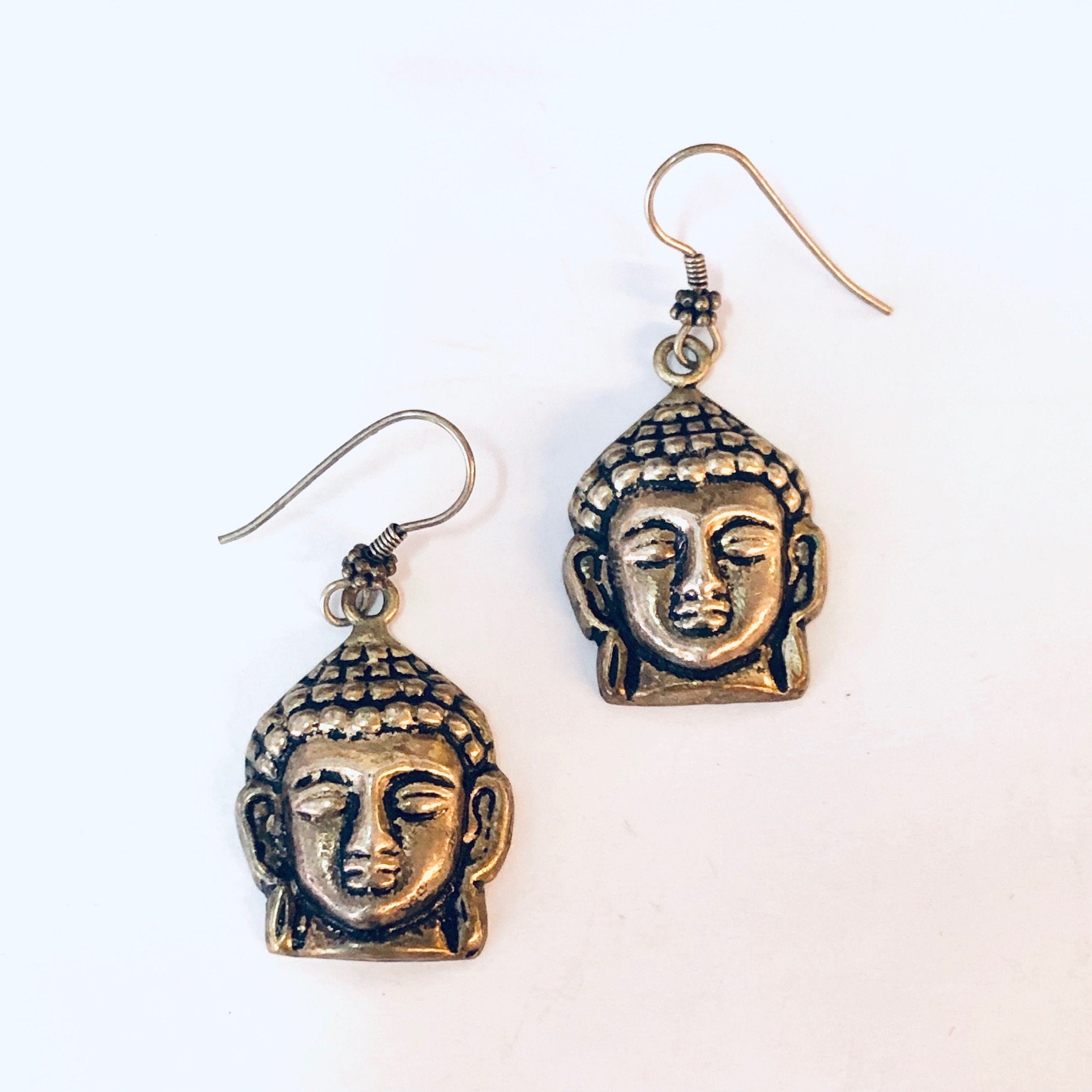 Vintage Earrings, Dangle Earrings, Statement Jewelry, Vintage Jewelry, Head Earrings, Goddess Jewelry, Face Earrings, Pierced Ears, Buddha
