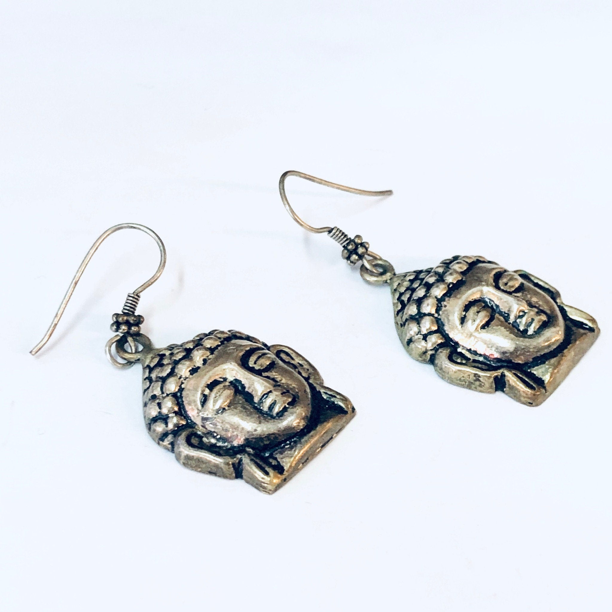 Vintage Earrings, Dangle Earrings, Statement Jewelry, Vintage Jewelry, Head Earrings, Goddess Jewelry, Face Earrings, Pierced Ears, Buddha