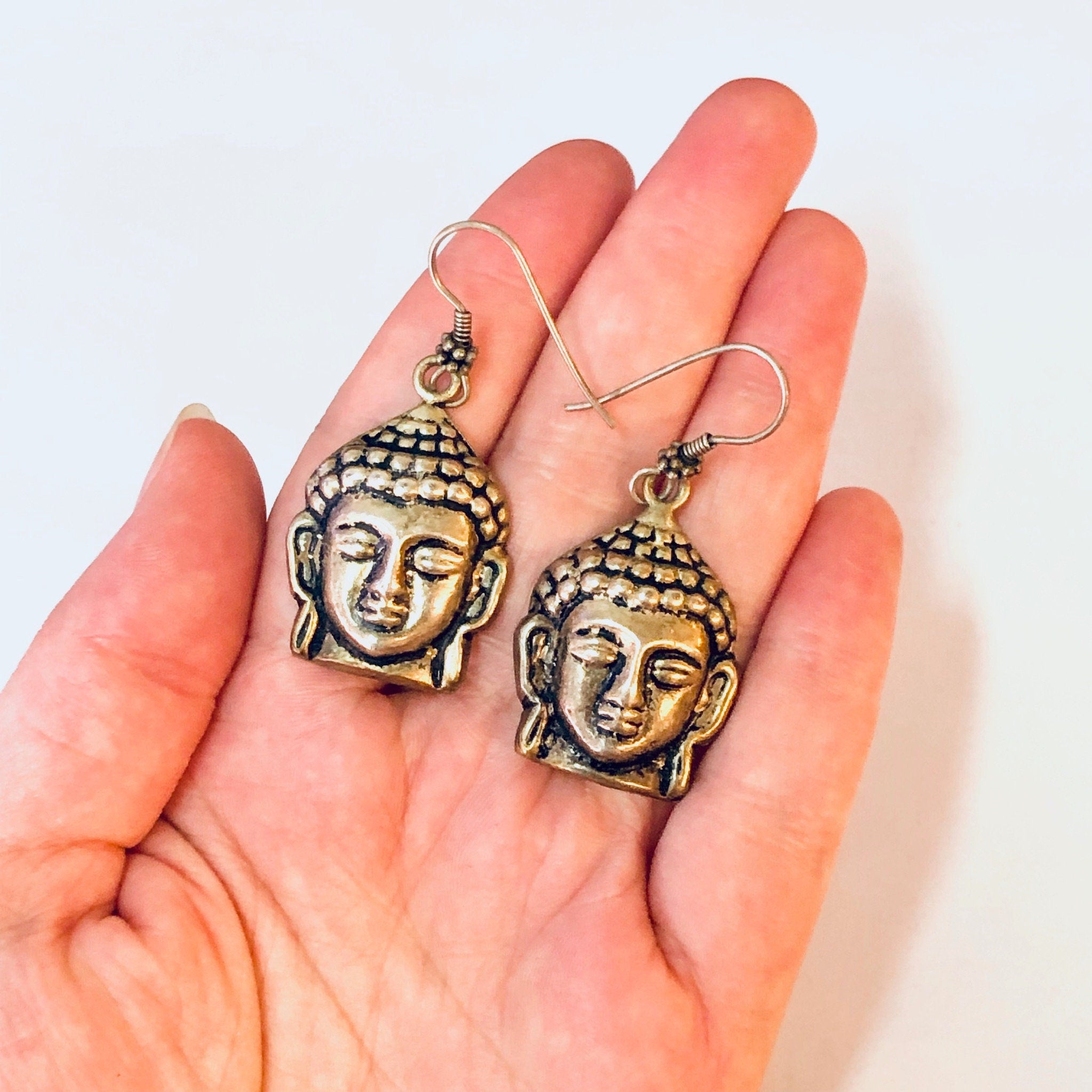 Vintage Earrings, Dangle Earrings, Statement Jewelry, Vintage Jewelry, Head Earrings, Goddess Jewelry, Face Earrings, Pierced Ears, Buddha