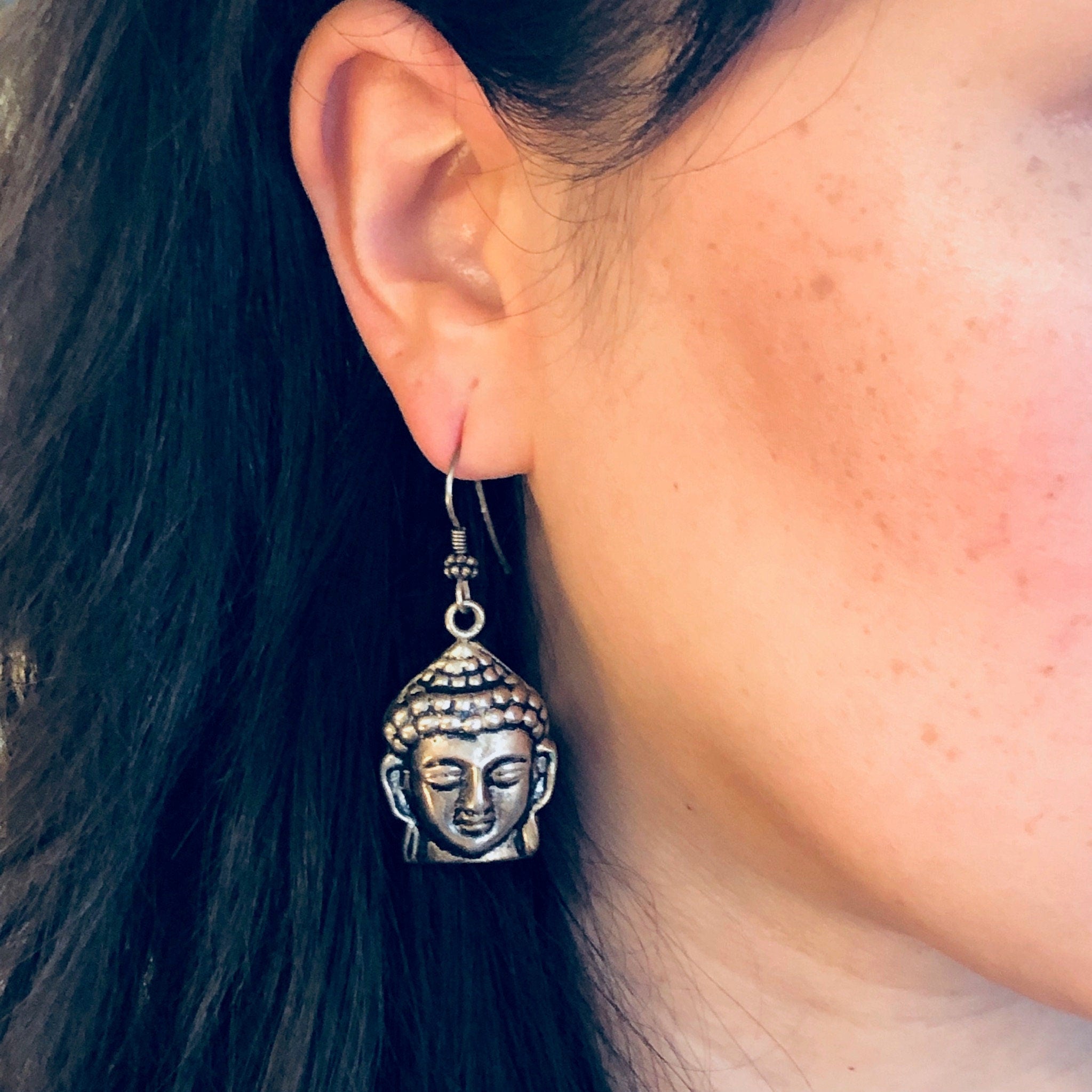 Vintage Earrings, Dangle Earrings, Statement Jewelry, Vintage Jewelry, Head Earrings, Goddess Jewelry, Face Earrings, Pierced Ears, Buddha
