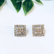 Vintage Earrings, Diamond Earrings, Diamond Cluster Earrings, 10K Gold Earrings, Gold Jewelry, Art Deco style, Diamond Jewelry, Square Studs