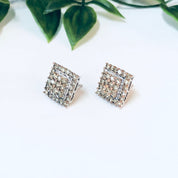 Vintage Earrings, Diamond Earrings, Diamond Cluster Earrings, 10K Gold Earrings, Gold Jewelry, Art Deco style, Diamond Jewelry, Square Studs