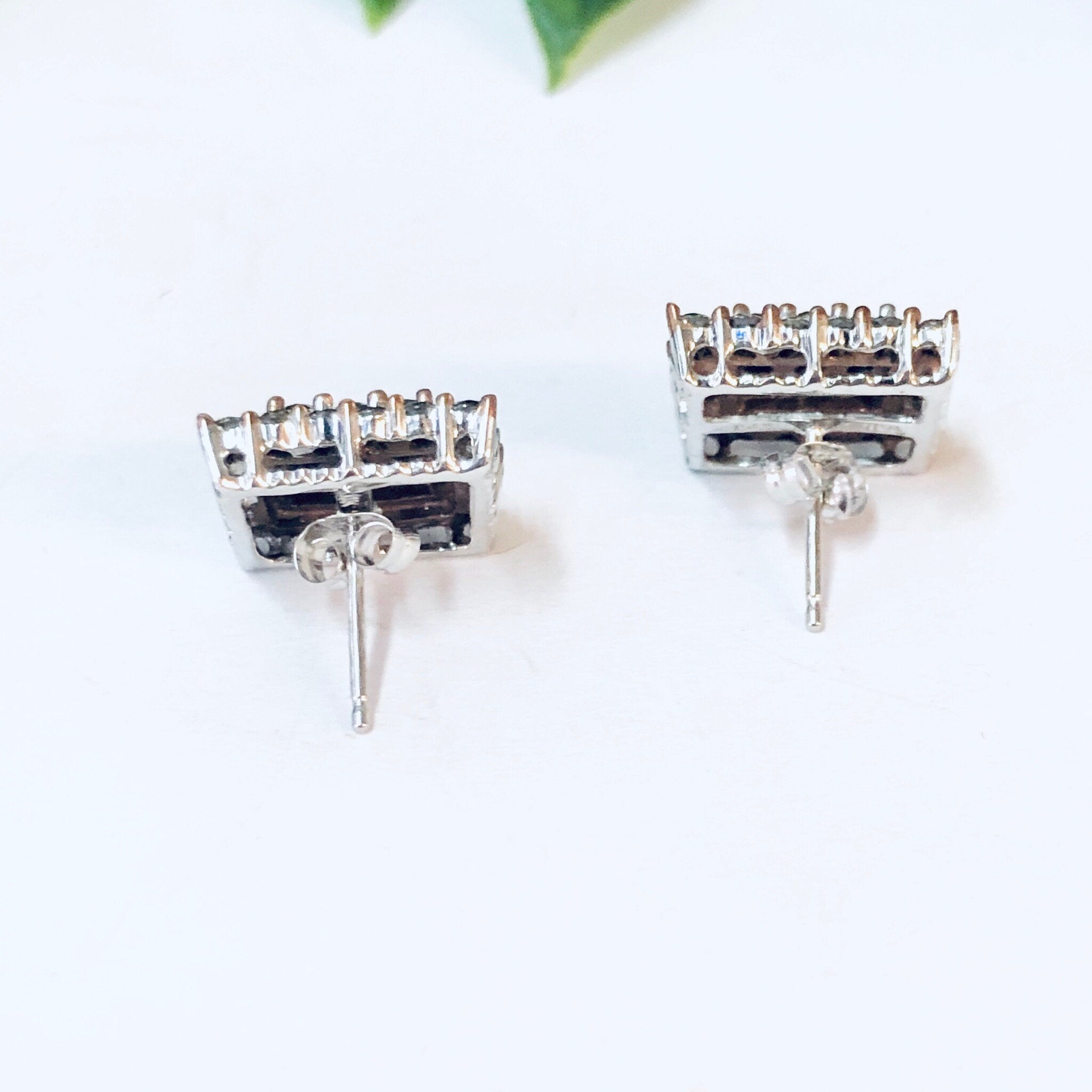 Vintage Earrings, Diamond Earrings, Diamond Cluster Earrings, 10K Gold Earrings, Gold Jewelry, Art Deco style, Diamond Jewelry, Square Studs