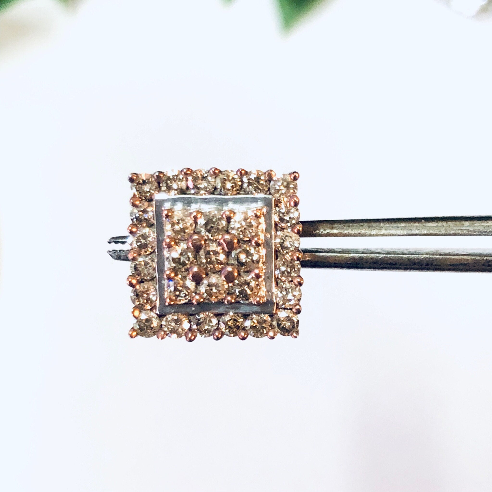 Vintage Earrings, Diamond Earrings, Diamond Cluster Earrings, 10K Gold Earrings, Gold Jewelry, Art Deco style, Diamond Jewelry, Square Studs