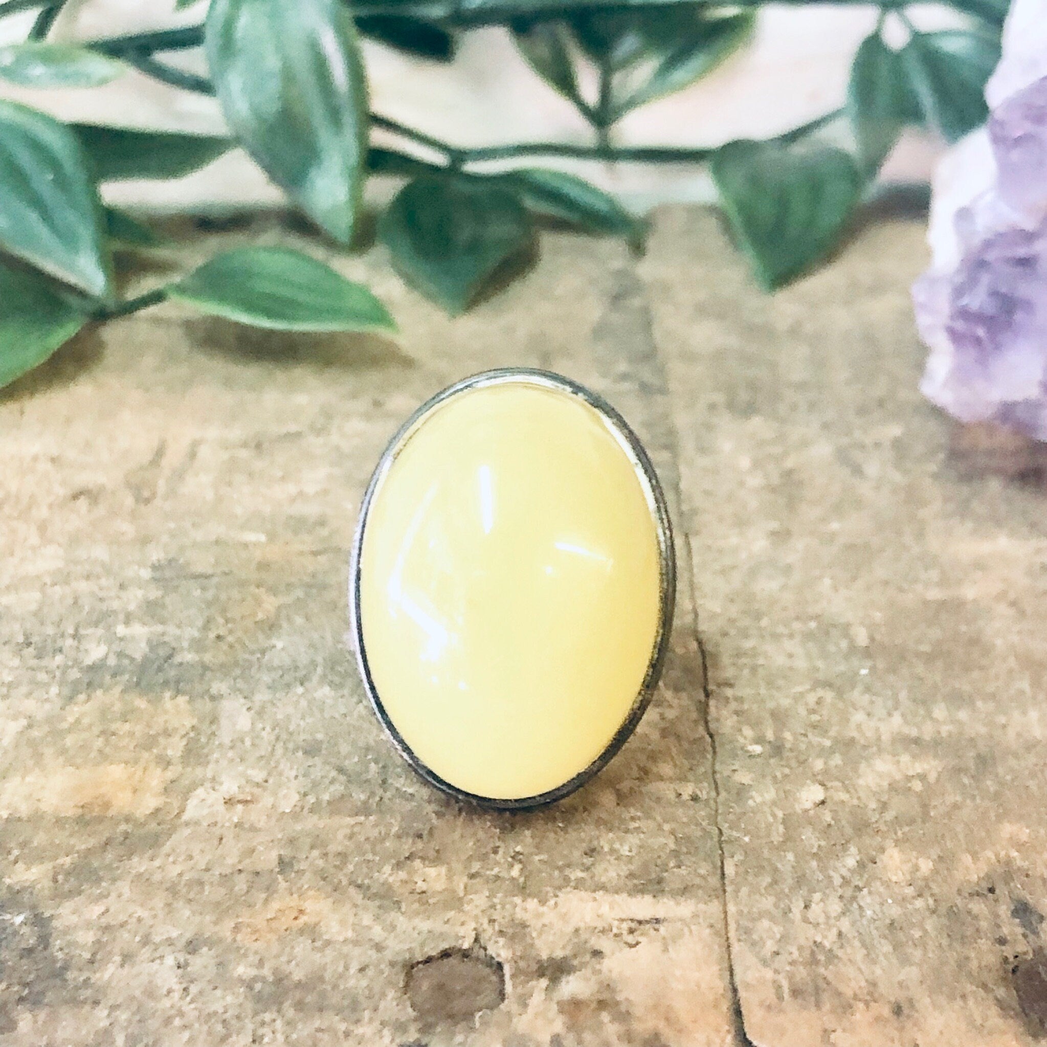 Vintage Ring, Silver Tone Ring, Yellow Stone, Yellow and Silver, Statement jewelry, Cocktail Ring, Unique Jewelry, Large Ring, Costume Ring