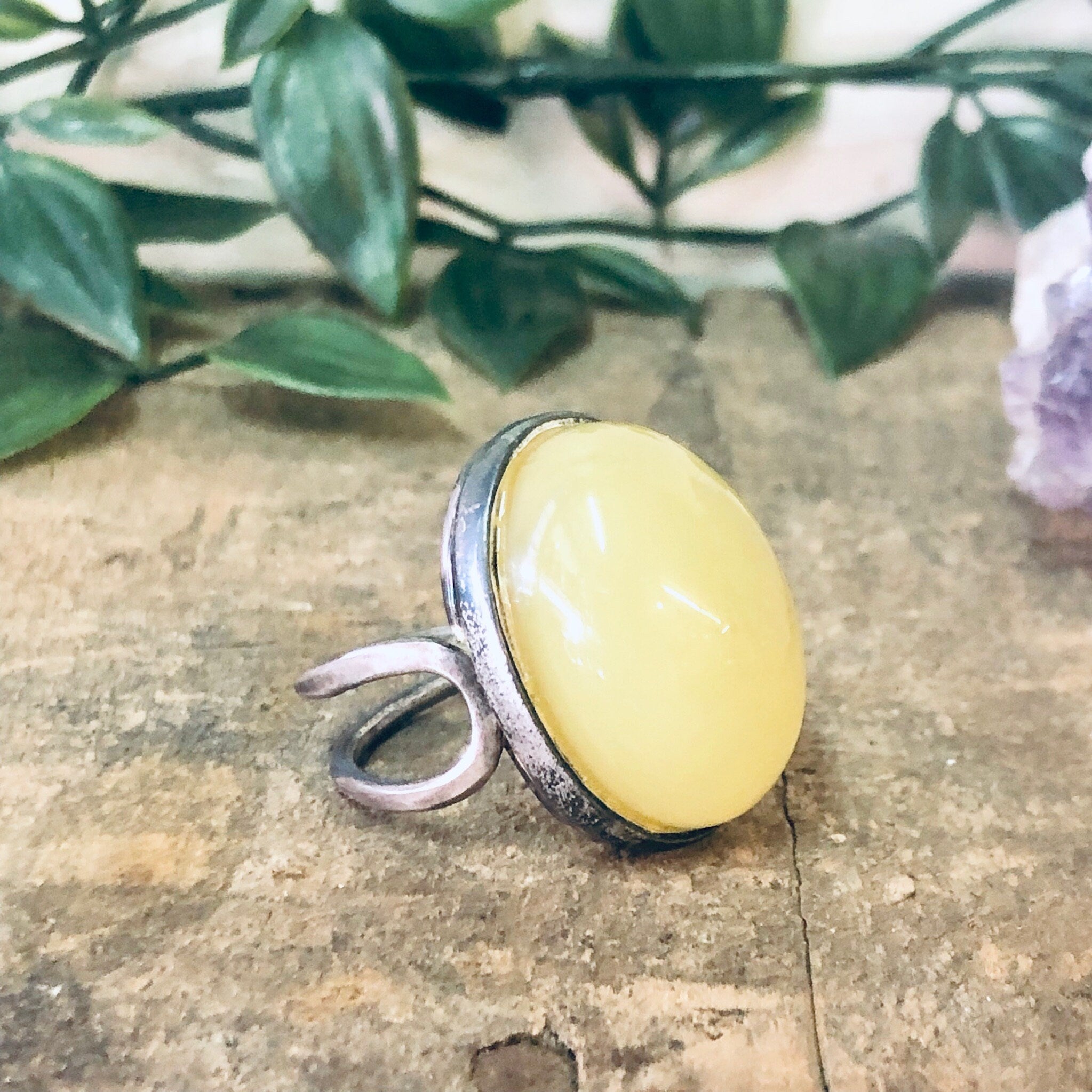 Vintage Ring, Silver Tone Ring, Yellow Stone, Yellow and Silver, Statement jewelry, Cocktail Ring, Unique Jewelry, Large Ring, Costume Ring