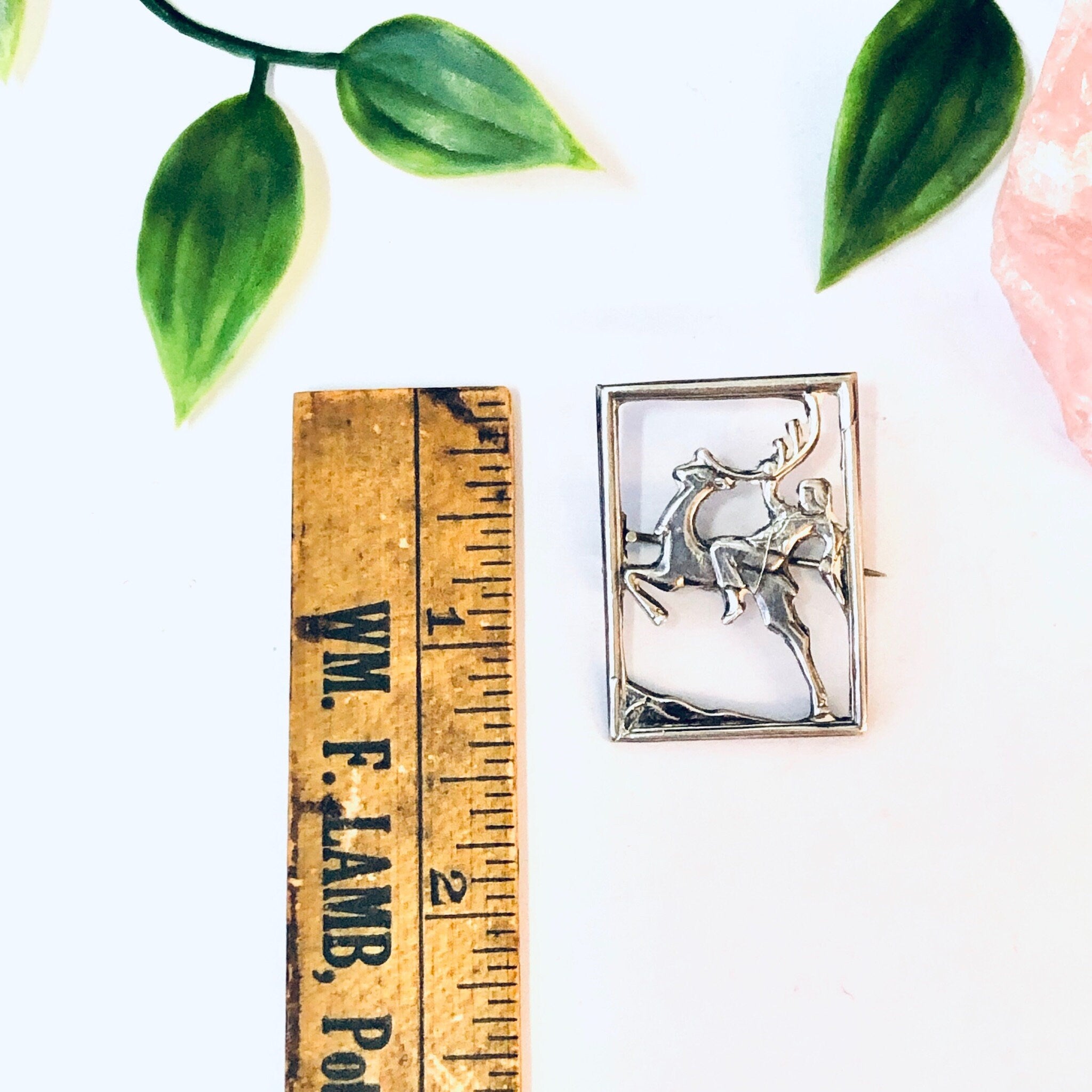 Vintage Brooch, Silver Brooch, Vintage Pin, Cut out Pin, Vintage Jewelry, Silver Jewelry, Deer Pin, Animal Brooch, Man on Deer, Unique Pin