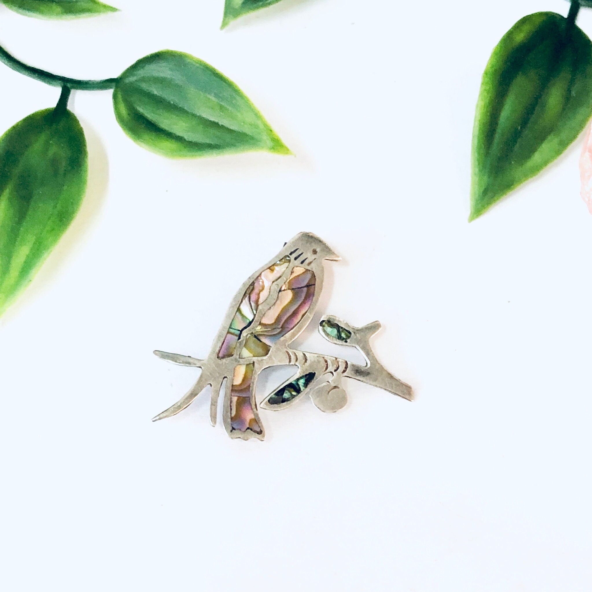 Vintage Brooch, Silver Brooch, Bird Brooch, Perched Bird, Bird Pin, Abalone Jewelry, Abalone Shell Pin, Animal Jewelry, Vintage Jewelry, 925