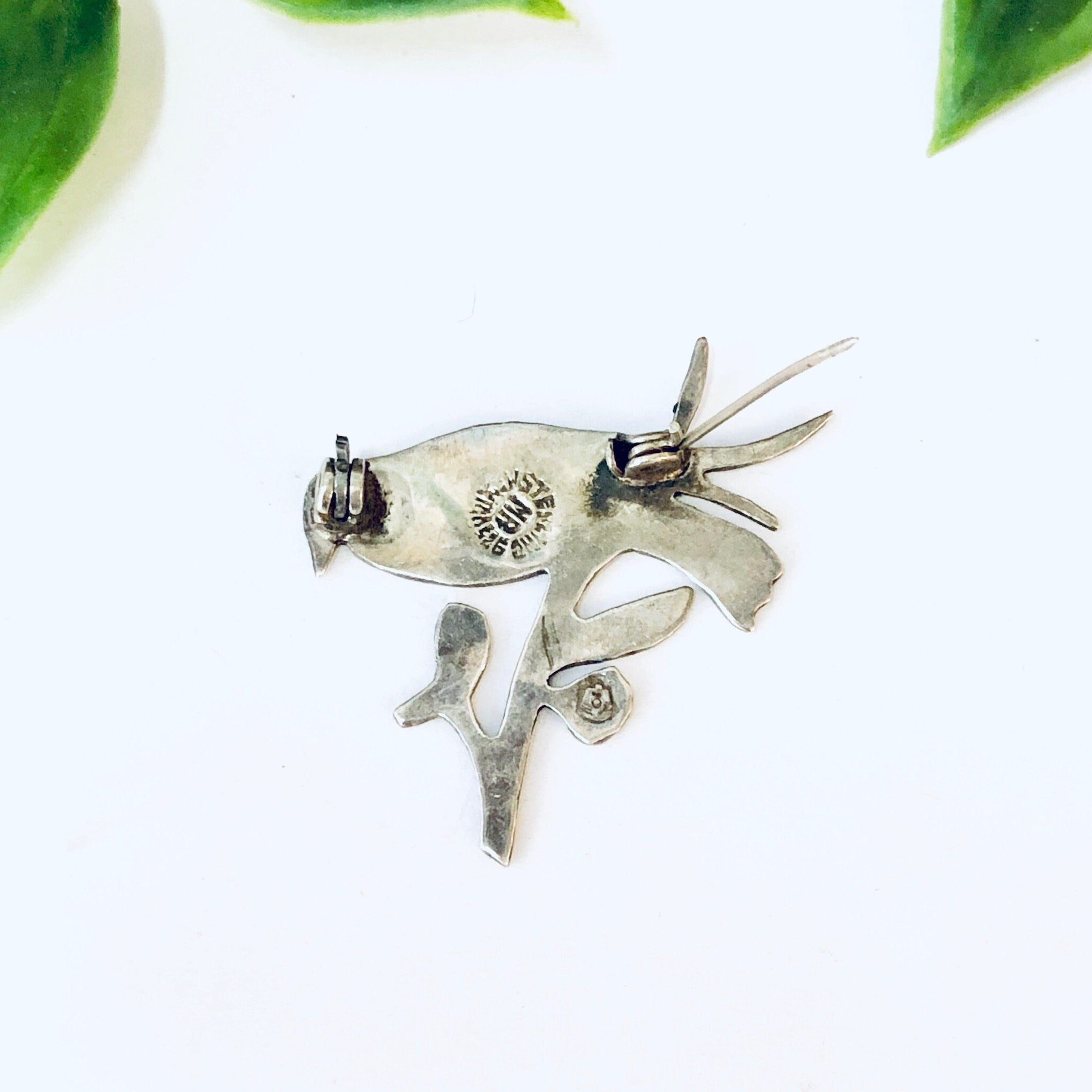 Vintage Brooch, Silver Brooch, Bird Brooch, Perched Bird, Bird Pin, Abalone Jewelry, Abalone Shell Pin, Animal Jewelry, Vintage Jewelry, 925