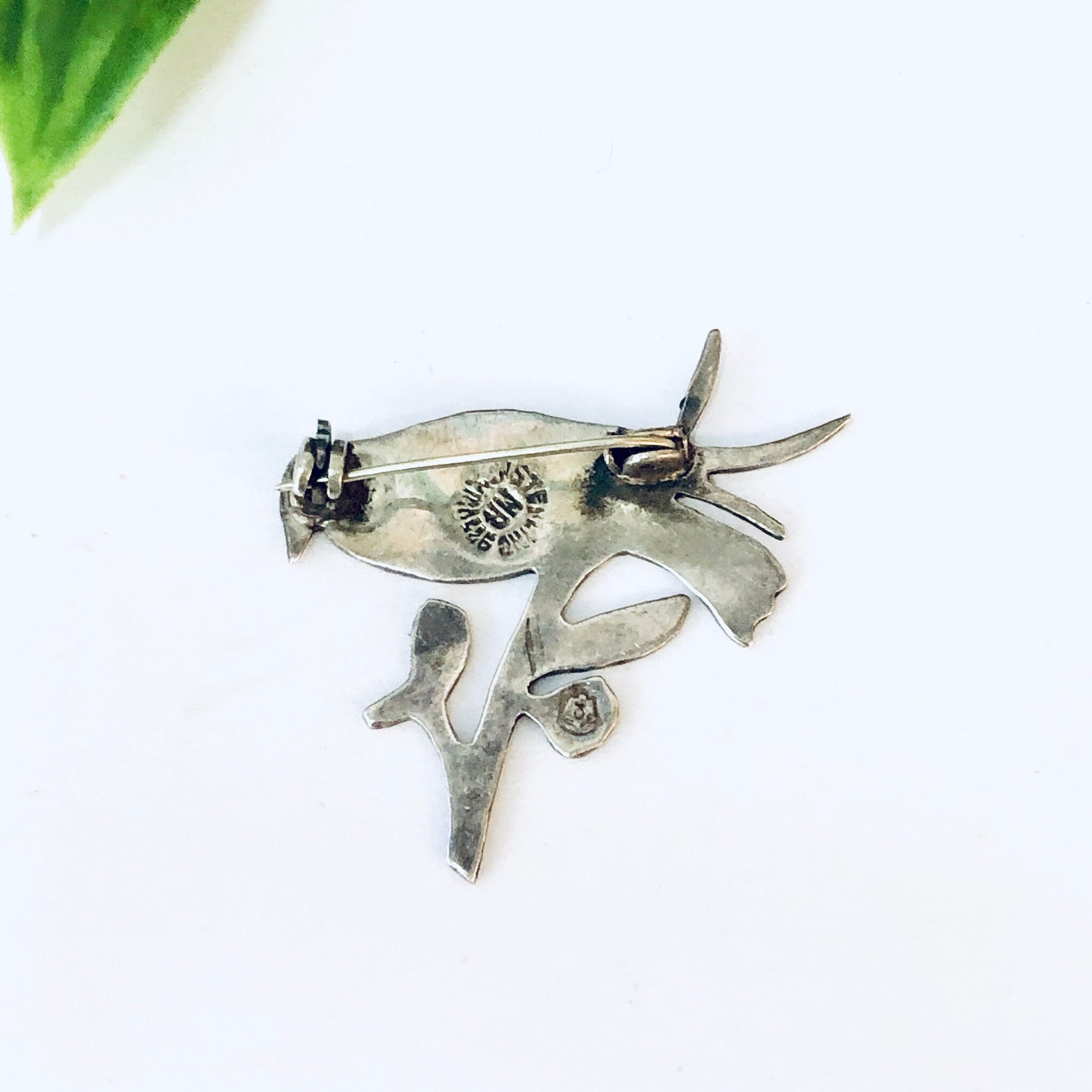Vintage Brooch, Silver Brooch, Bird Brooch, Perched Bird, Bird Pin, Abalone Jewelry, Abalone Shell Pin, Animal Jewelry, Vintage Jewelry, 925