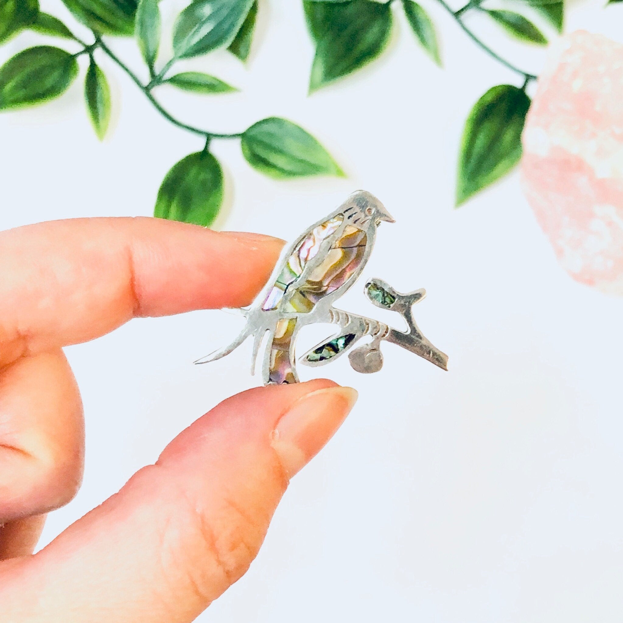 Vintage Brooch, Silver Brooch, Bird Brooch, Perched Bird, Bird Pin, Abalone Jewelry, Abalone Shell Pin, Animal Jewelry, Vintage Jewelry, 925