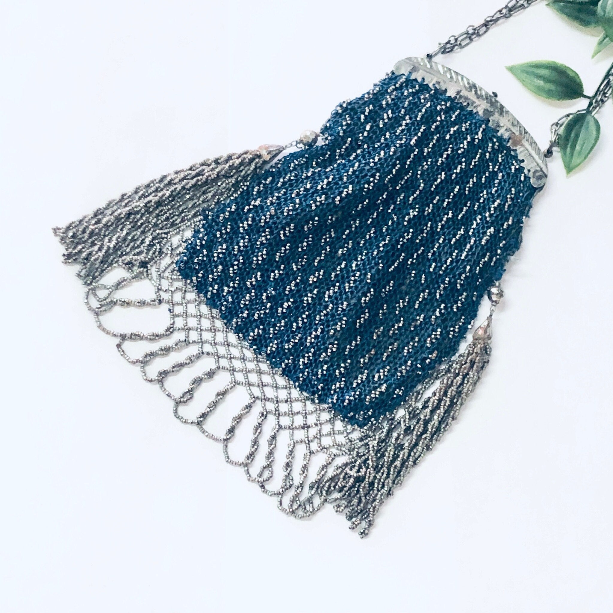 Vintage Purse, Evening Bag, Antique Purse, Flapper Bag, Flapper Style, Blue Bag, Beaded Bag, Tassel Purse, Chain Purse, Vintage Accessories