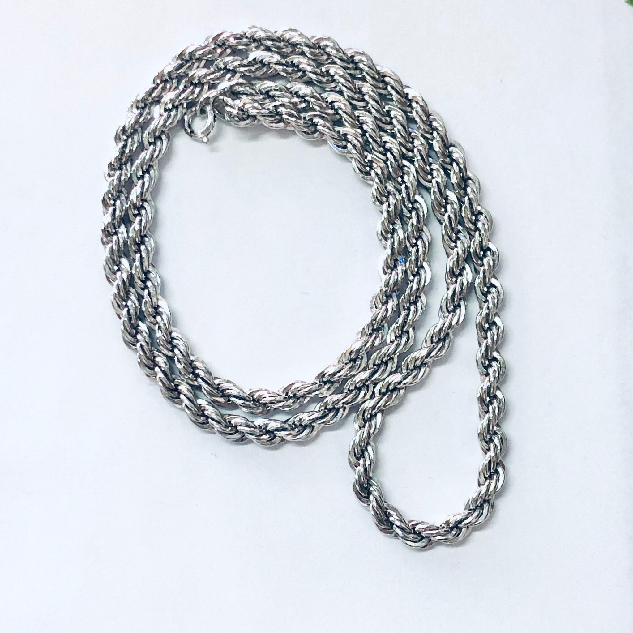 Vintage Chain, Rope Chain, Twisted Rope Chain, Silver Chain, Silver Necklace, Vintage Necklace, 925 Chain, Statement Jewelry, Long Chain