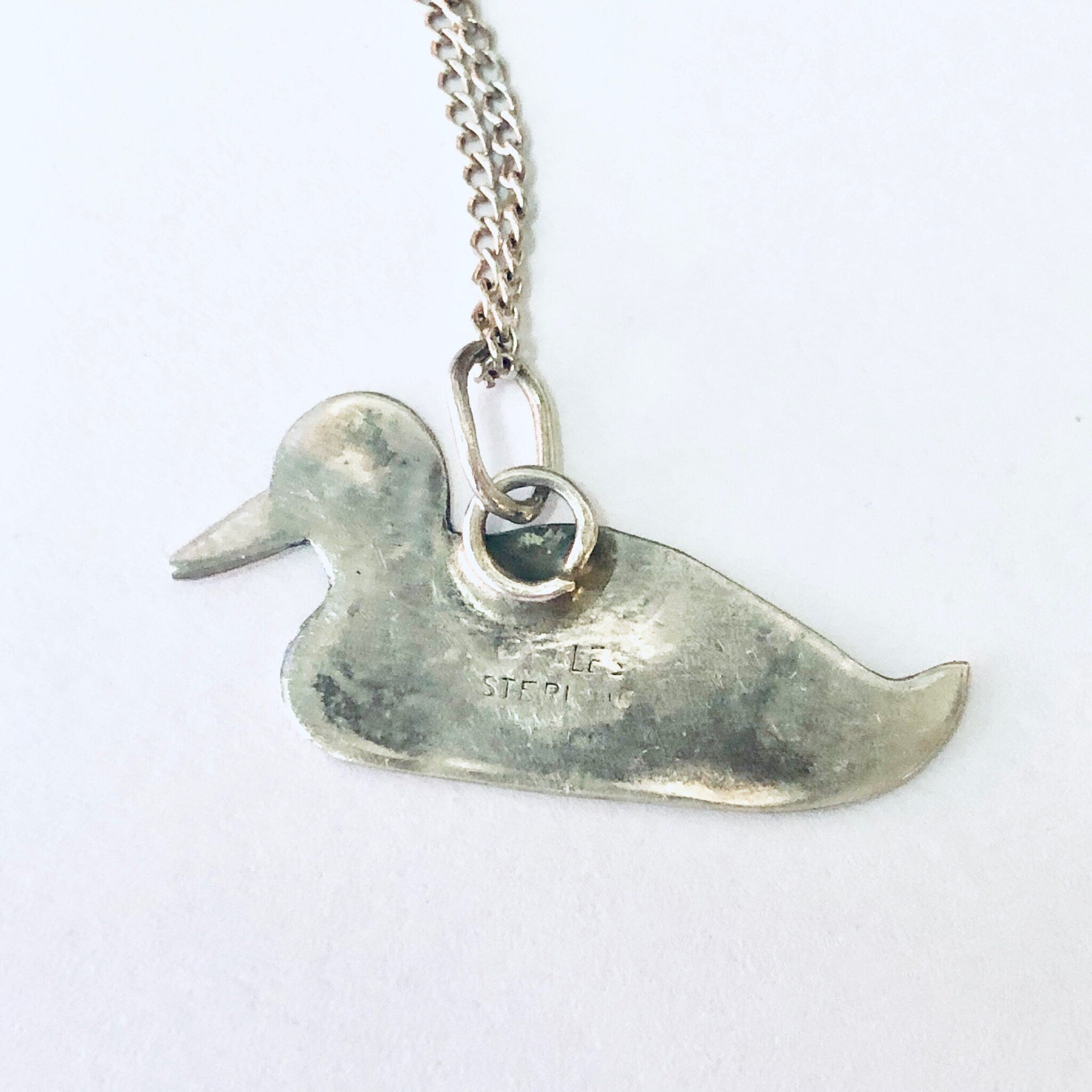 Vintage Necklace, Duck Necklace, Duck Pendant, Vintage jewelry, Skinny Chain, Silver Necklace, Silver Pendant, Silver Chain, 925 Necklace,