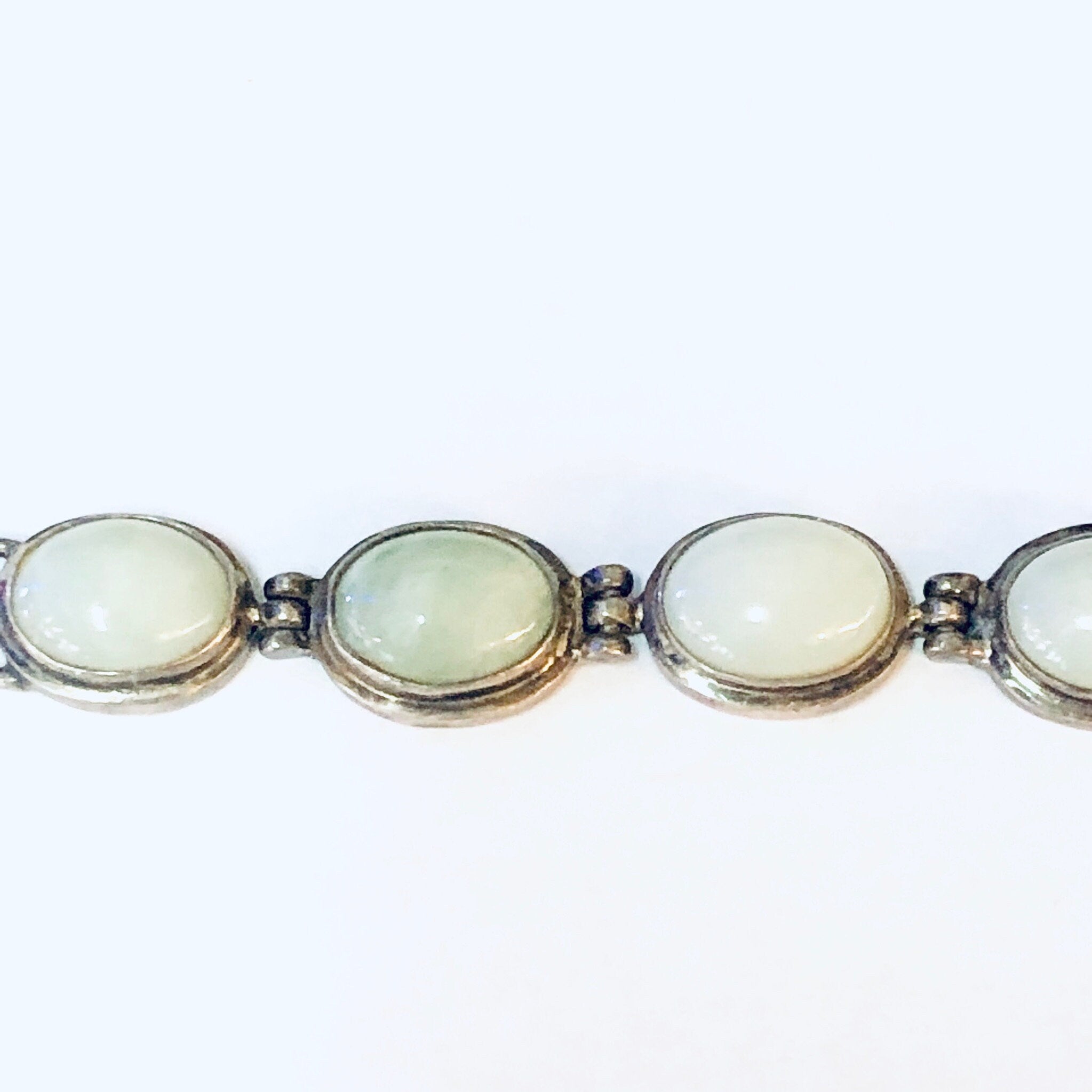 Vintage Bracelet, Link Bracelet, Silver Bracelet, Simple Jewelry, Vintage Jewelry, Light Green Gemstones, Green and Silver, 925 Bracelet