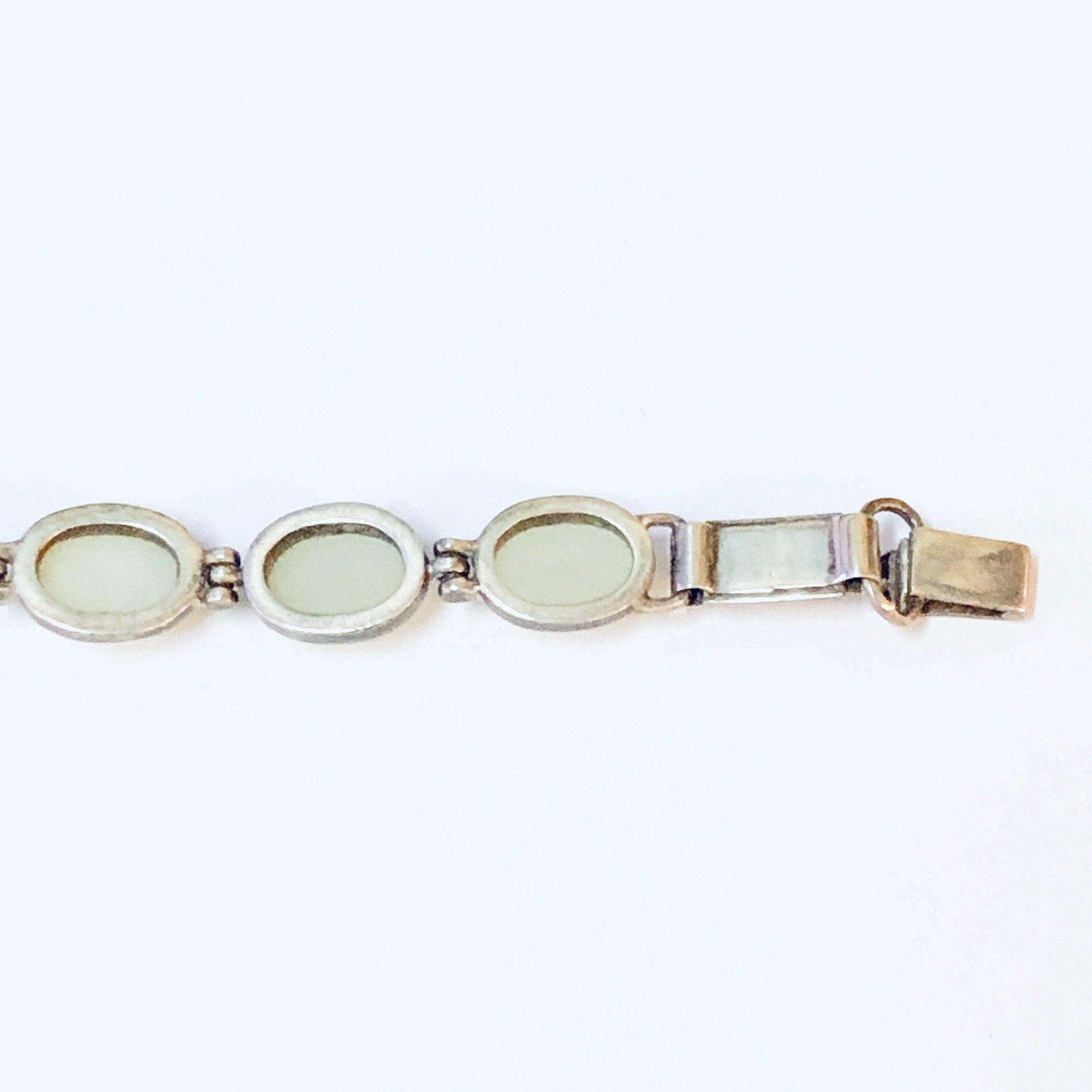 Vintage Bracelet, Link Bracelet, Silver Bracelet, Simple Jewelry, Vintage Jewelry, Light Green Gemstones, Green and Silver, 925 Bracelet