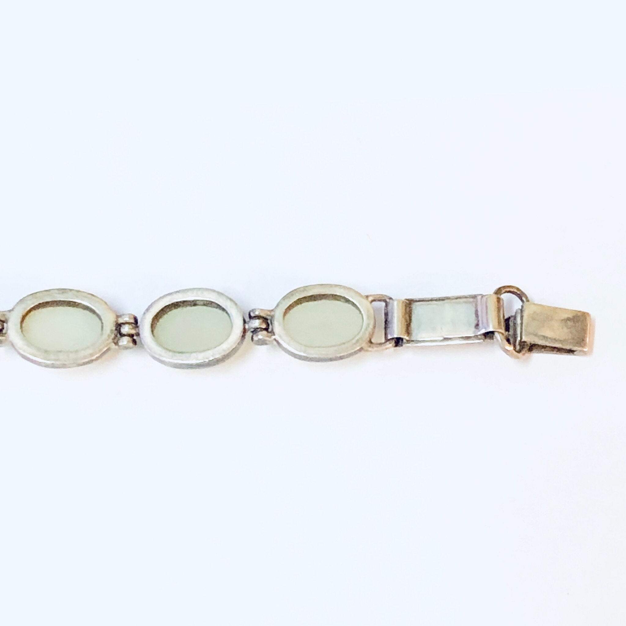 Vintage Bracelet, Link Bracelet, Silver Bracelet, Simple Jewelry, Vintage Jewelry, Light Green Gemstones, Green and Silver, 925 Bracelet