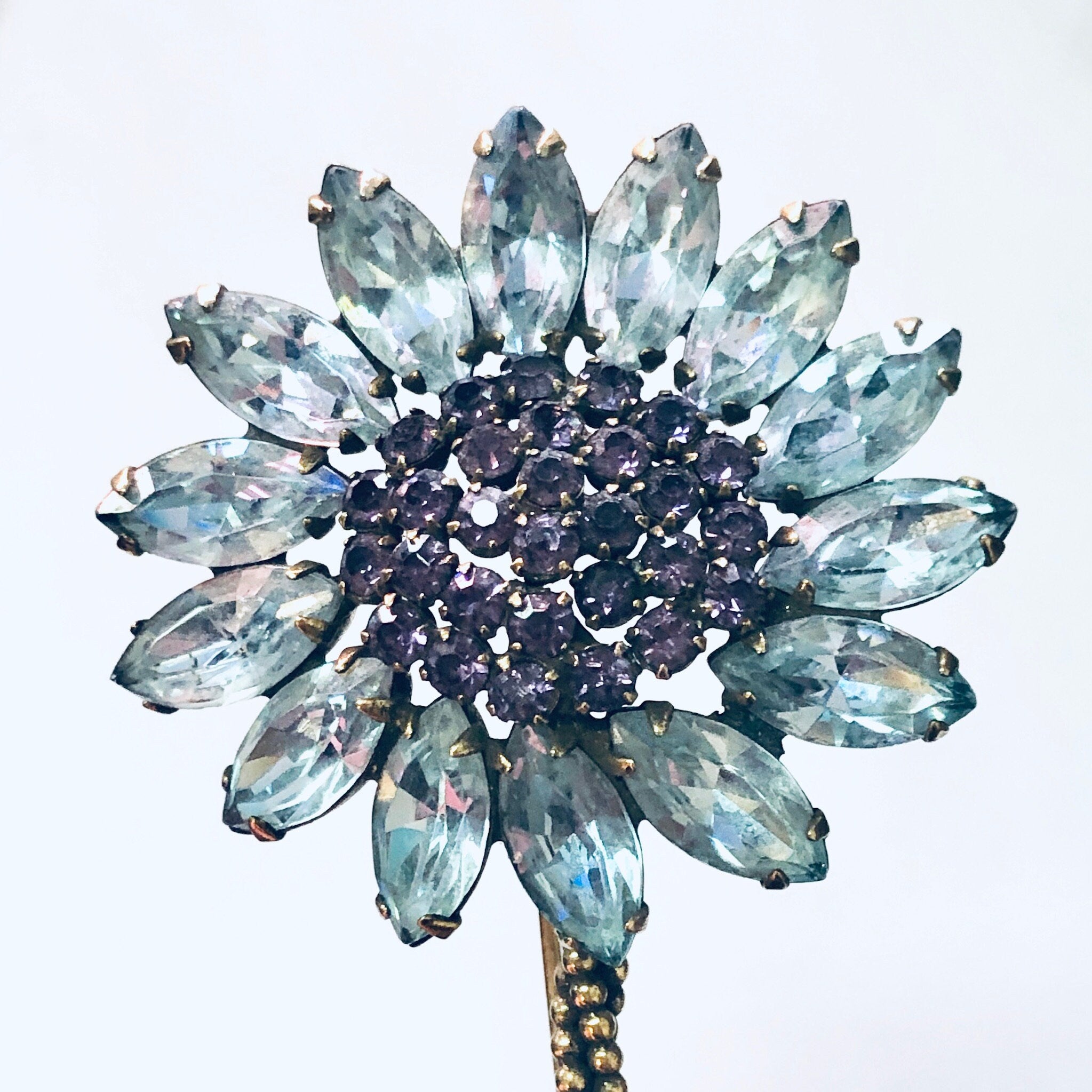 Vintage Brooch, Weiss Brooch, Rhinestone Jewelry, Flower Pin, Large Pin, Daisy Brooch, Vintage Jewelry, Weiss Jewelry, Costume Jewelry, Blue