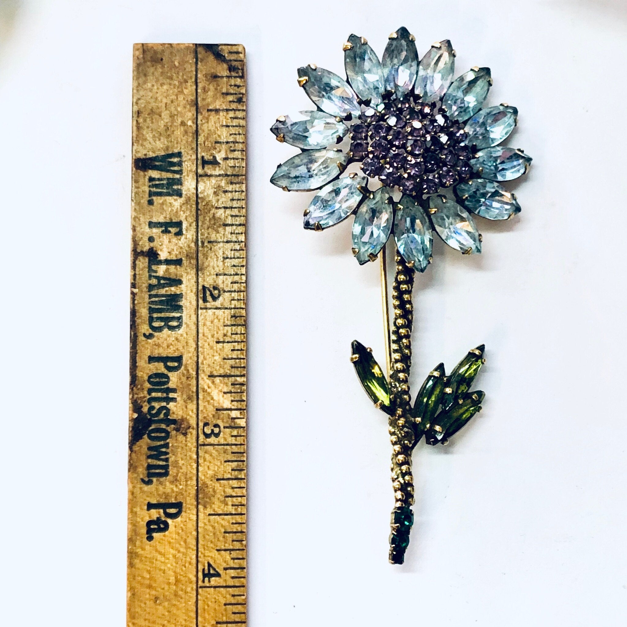 Vintage Brooch, Weiss Brooch, Rhinestone Jewelry, Flower Pin, Large Pin, Daisy Brooch, Vintage Jewelry, Weiss Jewelry, Costume Jewelry, Blue